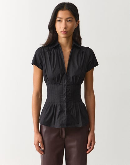 Pintuck Cap Sleeve Blouse