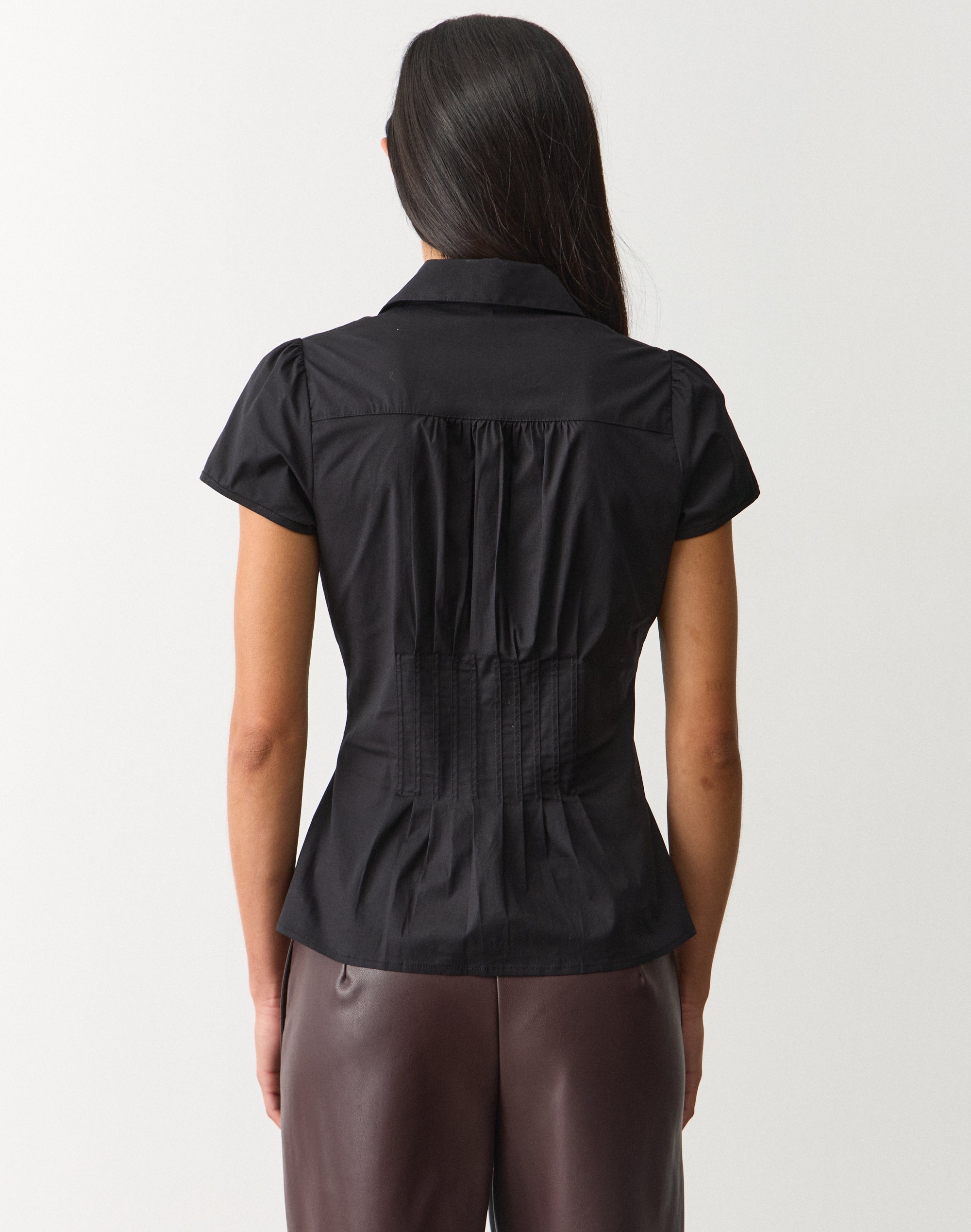 Pintuck Cap Sleeve Blouse in Black | Glassons US