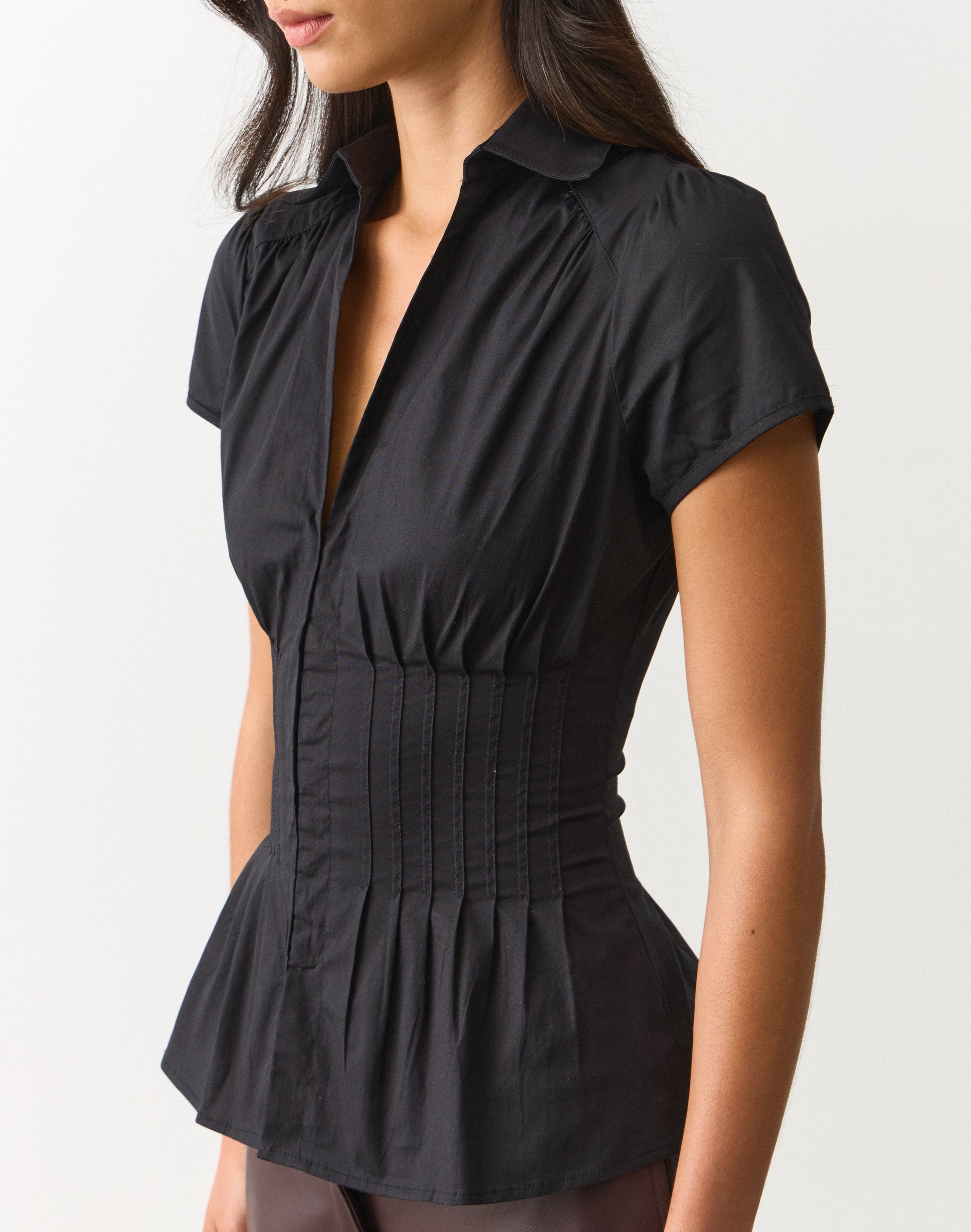Pintuck Cap Sleeve Blouse in Black | Glassons US