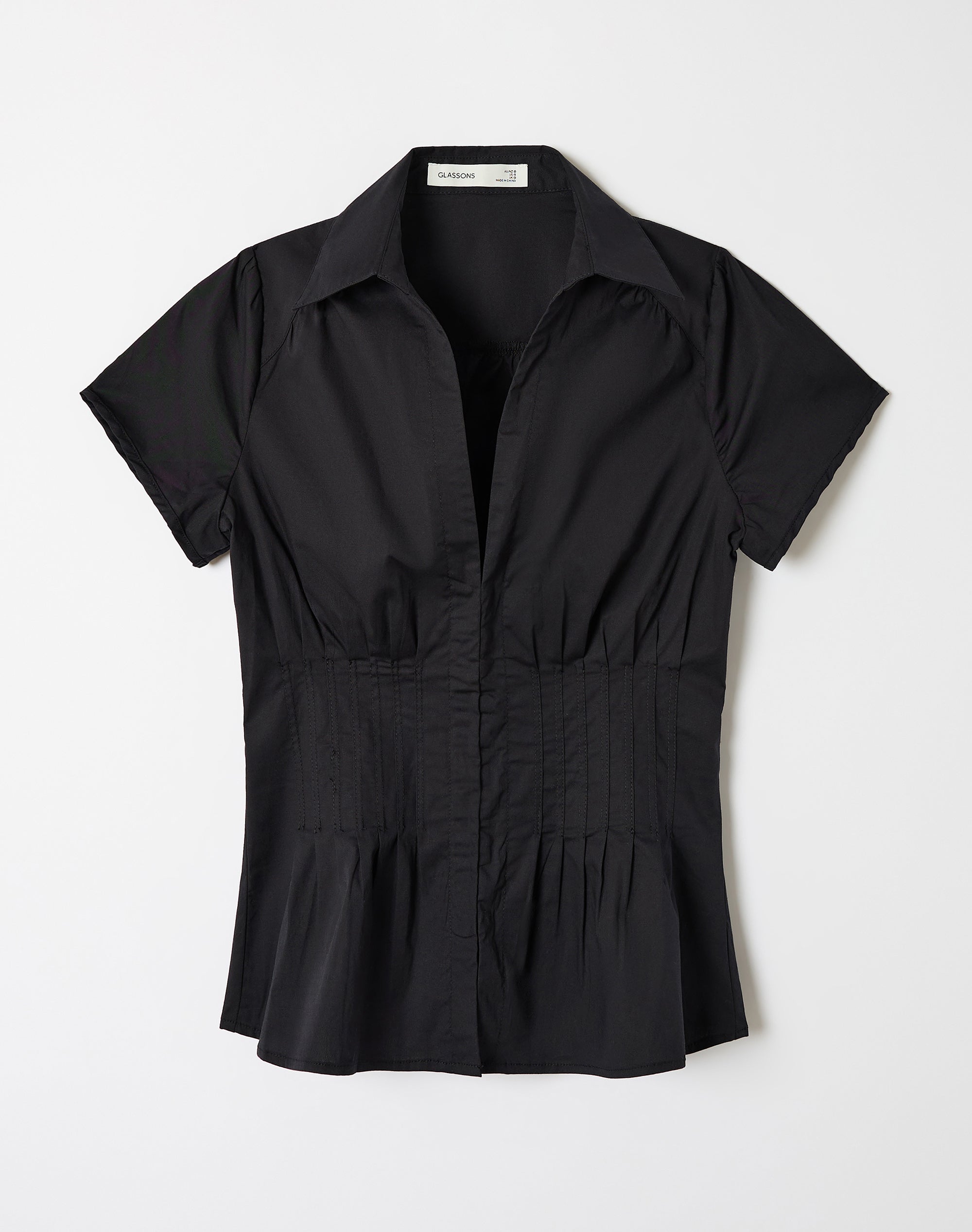 Pintuck Cap Sleeve Blouse in Black | Glassons SG