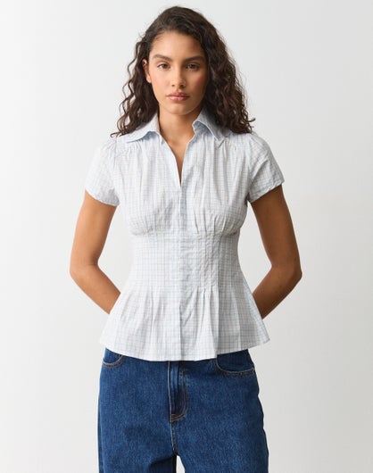 Pintuck Cap Sleeve Blouse