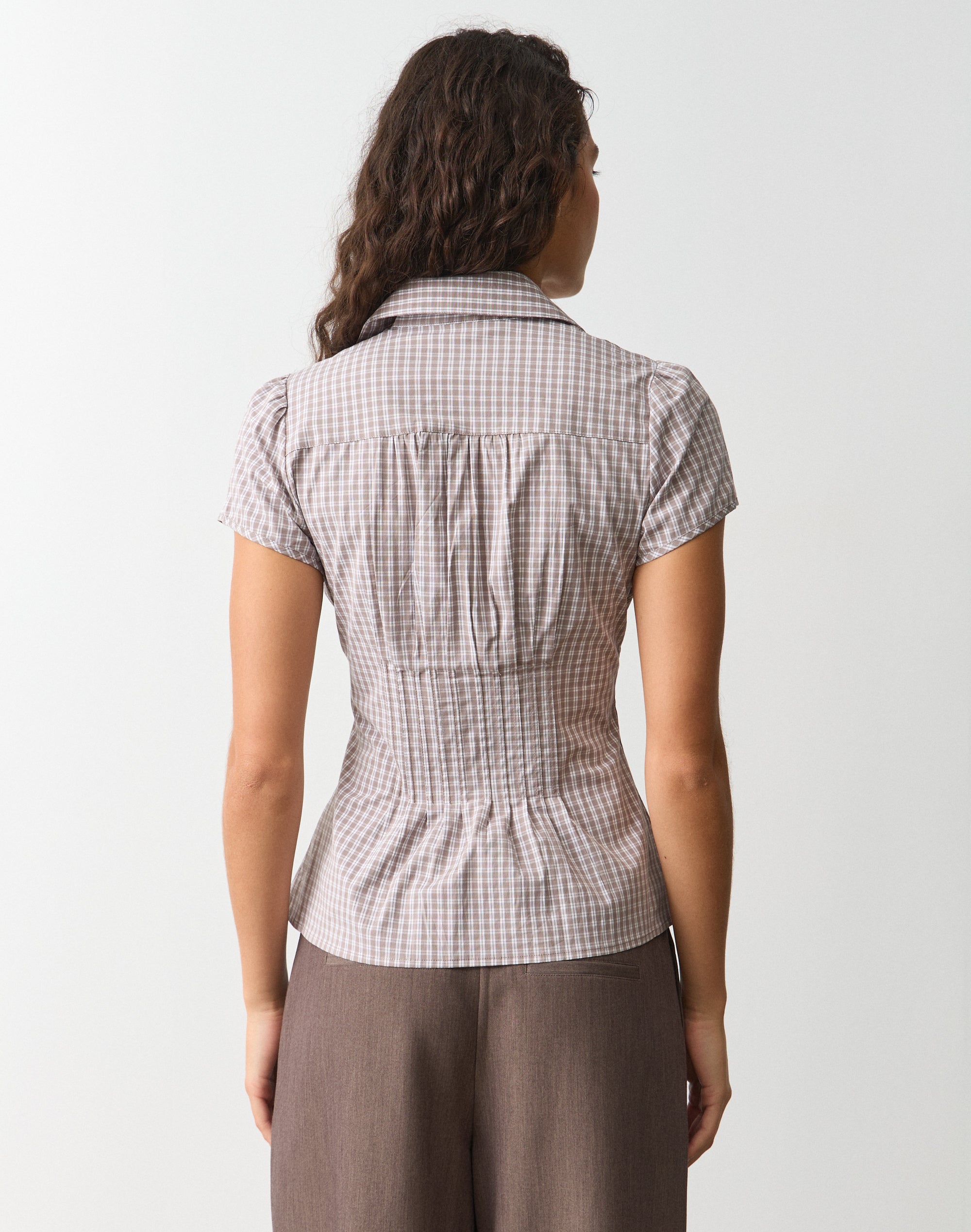 Pintuck Cap Sleeve Blouse in Rocky White Oli Check | Glassons US