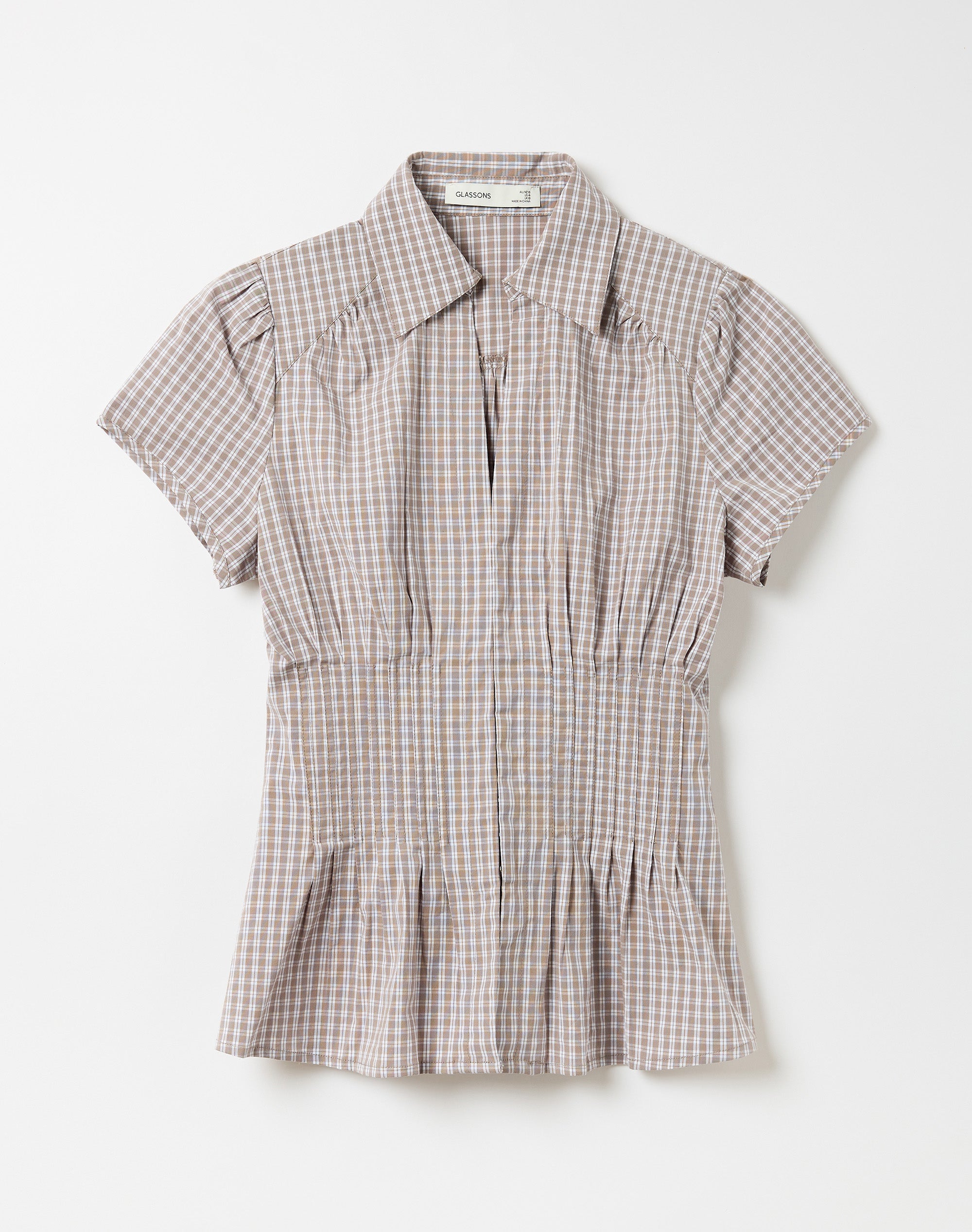 Pintuck Cap Sleeve Blouse in Rocky White Oli Check | Glassons US