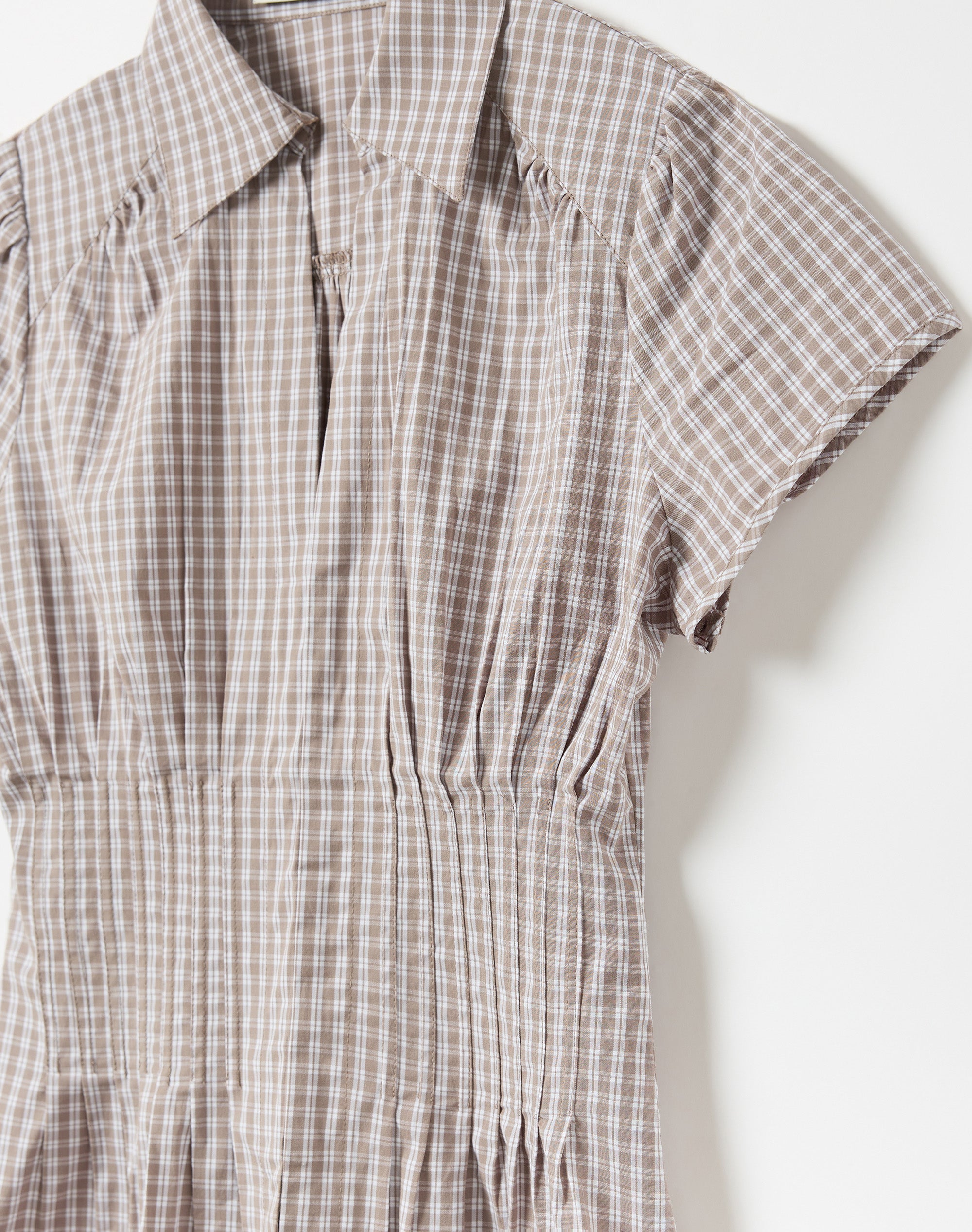 Pintuck Cap Sleeve Blouse in Rocky White Oli Check | Glassons US