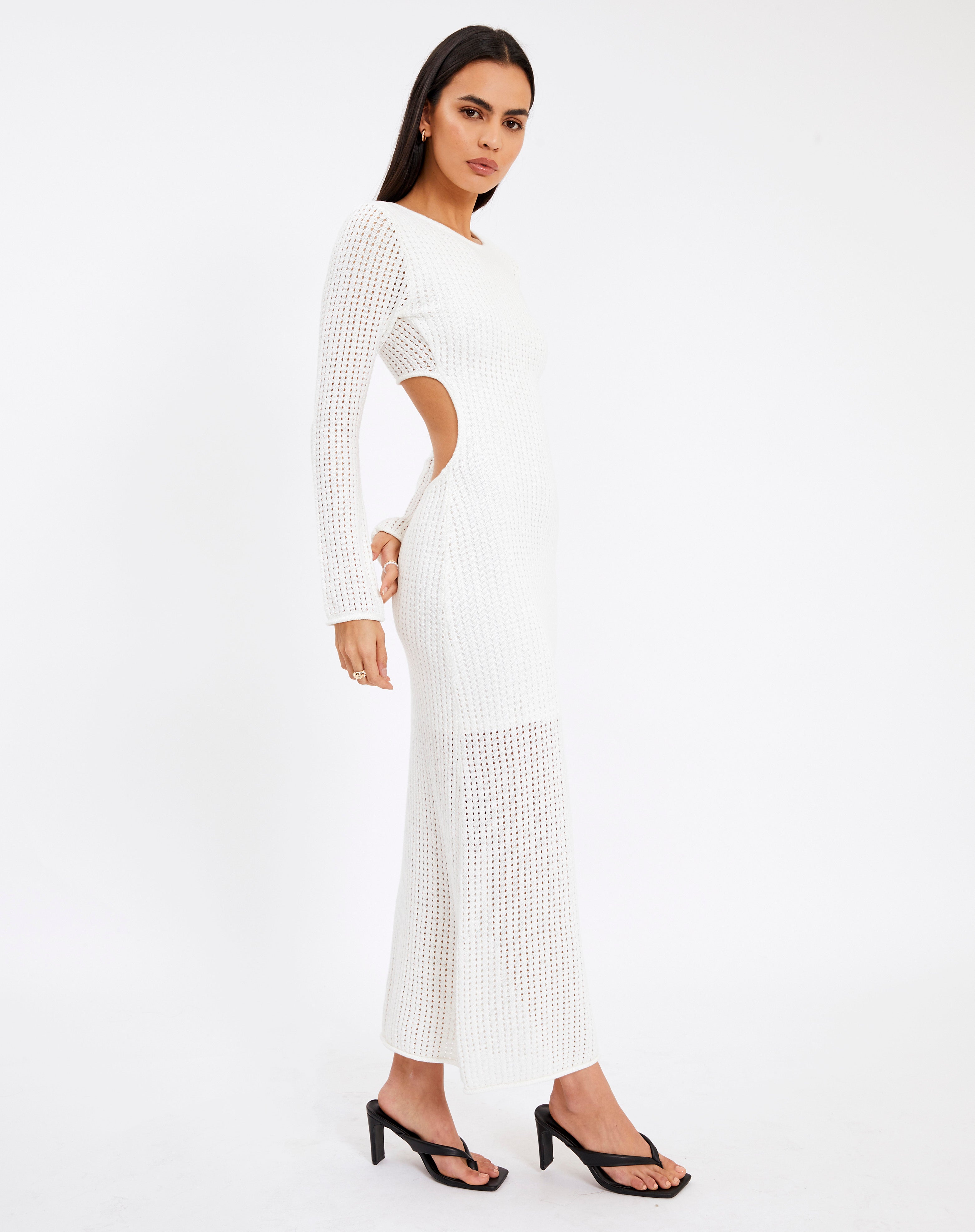 Crochet Cut Out Long Sleeve Maxi Dress 