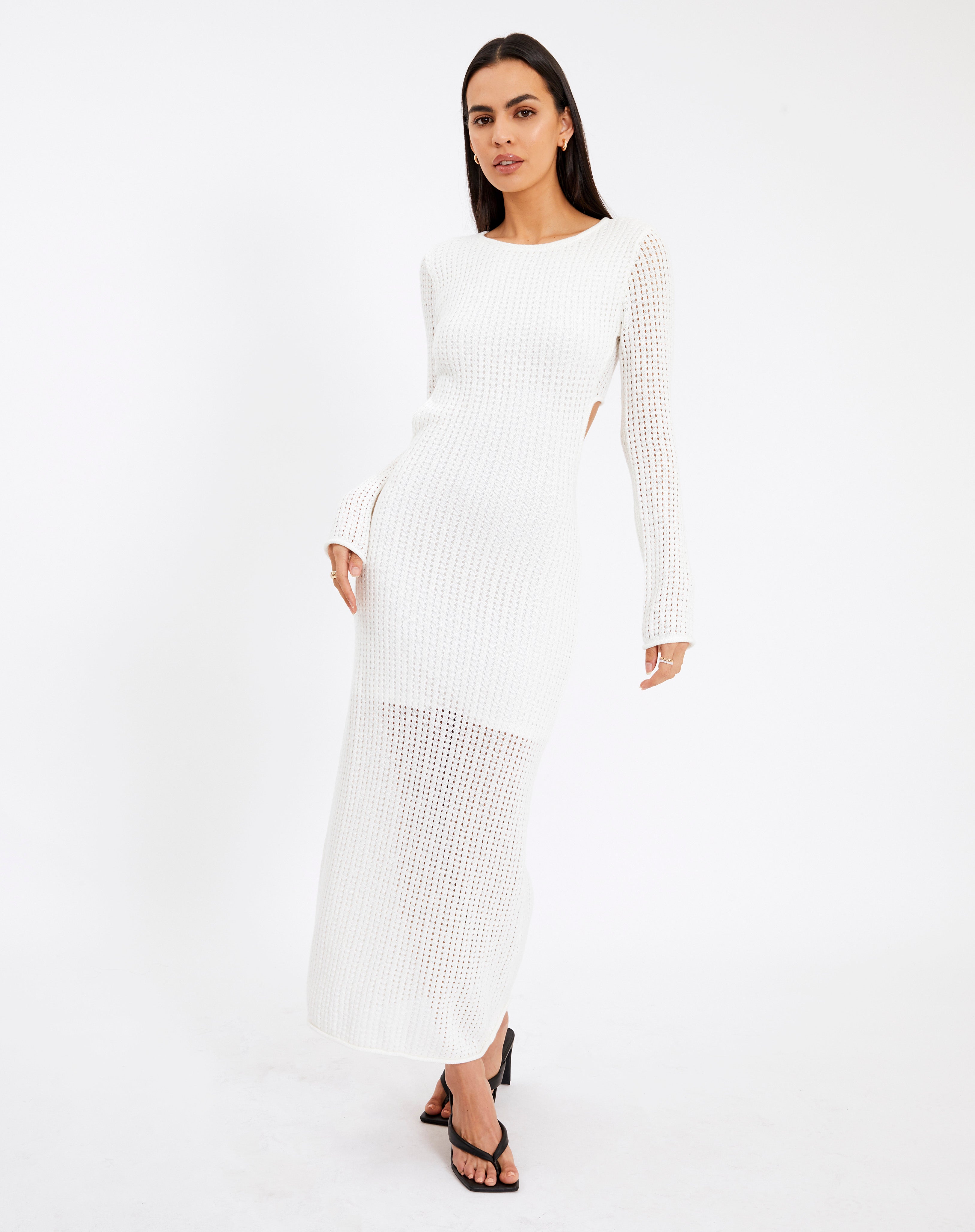 Crochet Cut Out Long Sleeve Maxi Dress 
