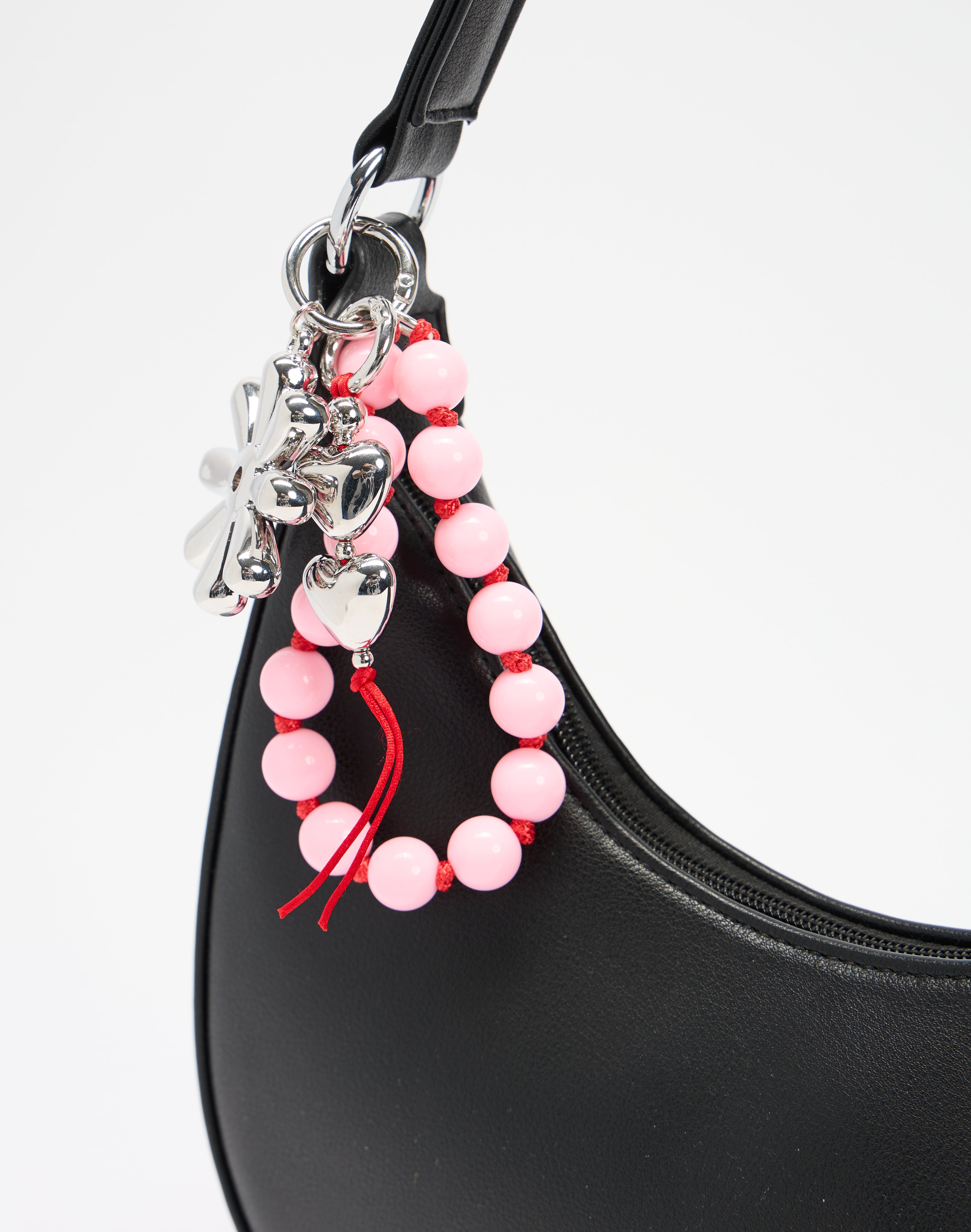 Hardware Beaded Bag Charm in Pink X Red X Silver | Glassons US