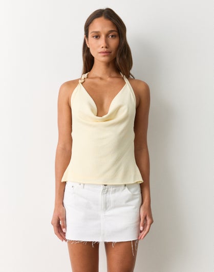 Bead Detail Halter Knit Top in Dusty Dandelion | Glassons AU