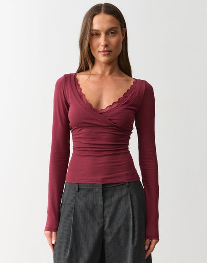 Lace Trim Long Sleeve Top