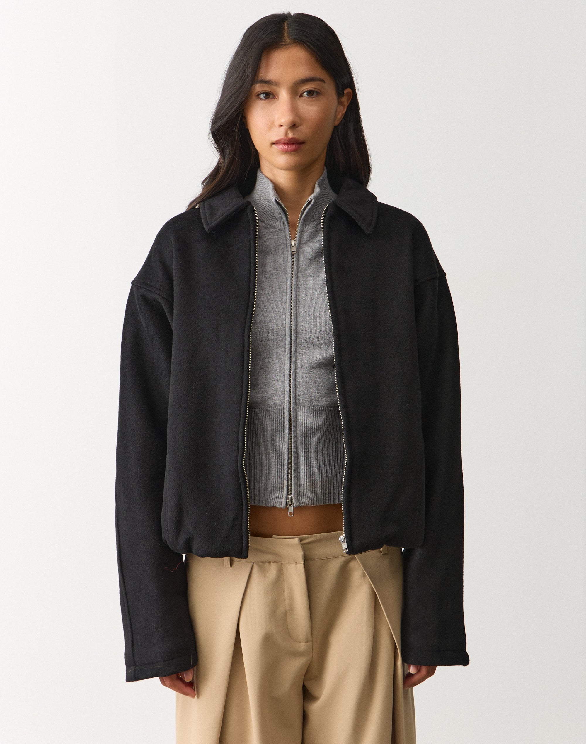 Wool Blend Collared Jacket in Black | Glassons US