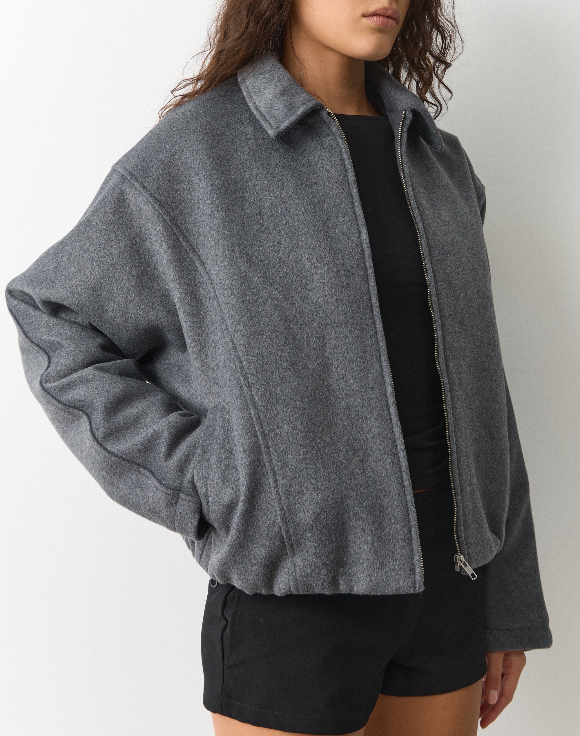 Wool Blend Collared Jacket in Dark Grey Marle | Glassons US