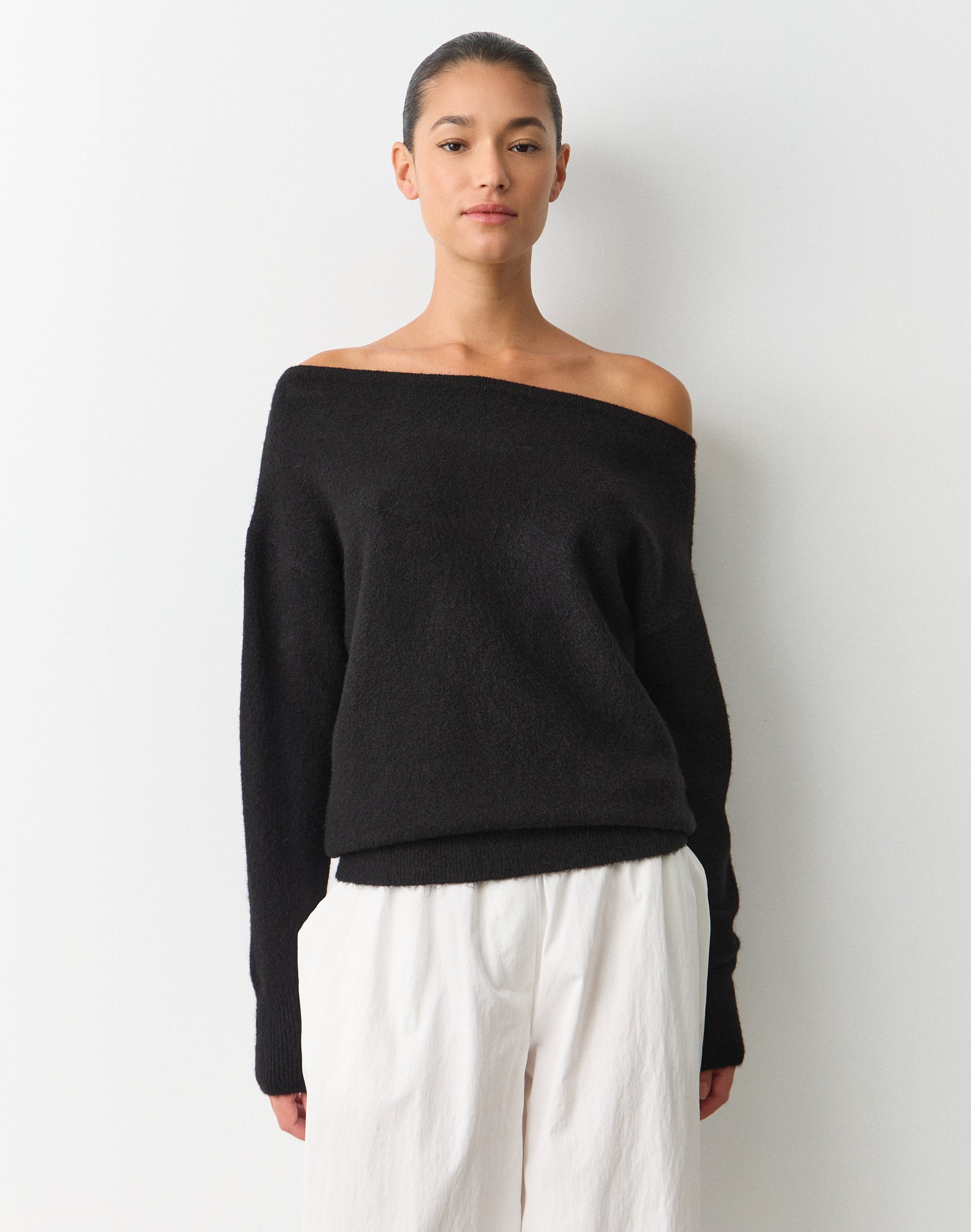 Oversized Off Shoulder Knit Jumper in Choc It Up | Glassons US