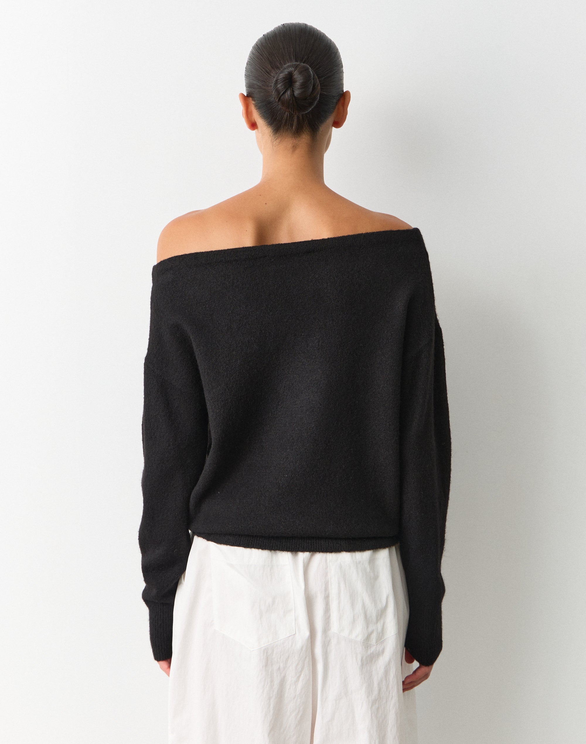 Oversized Off Shoulder Knit Jumper in Black | Glassons AU