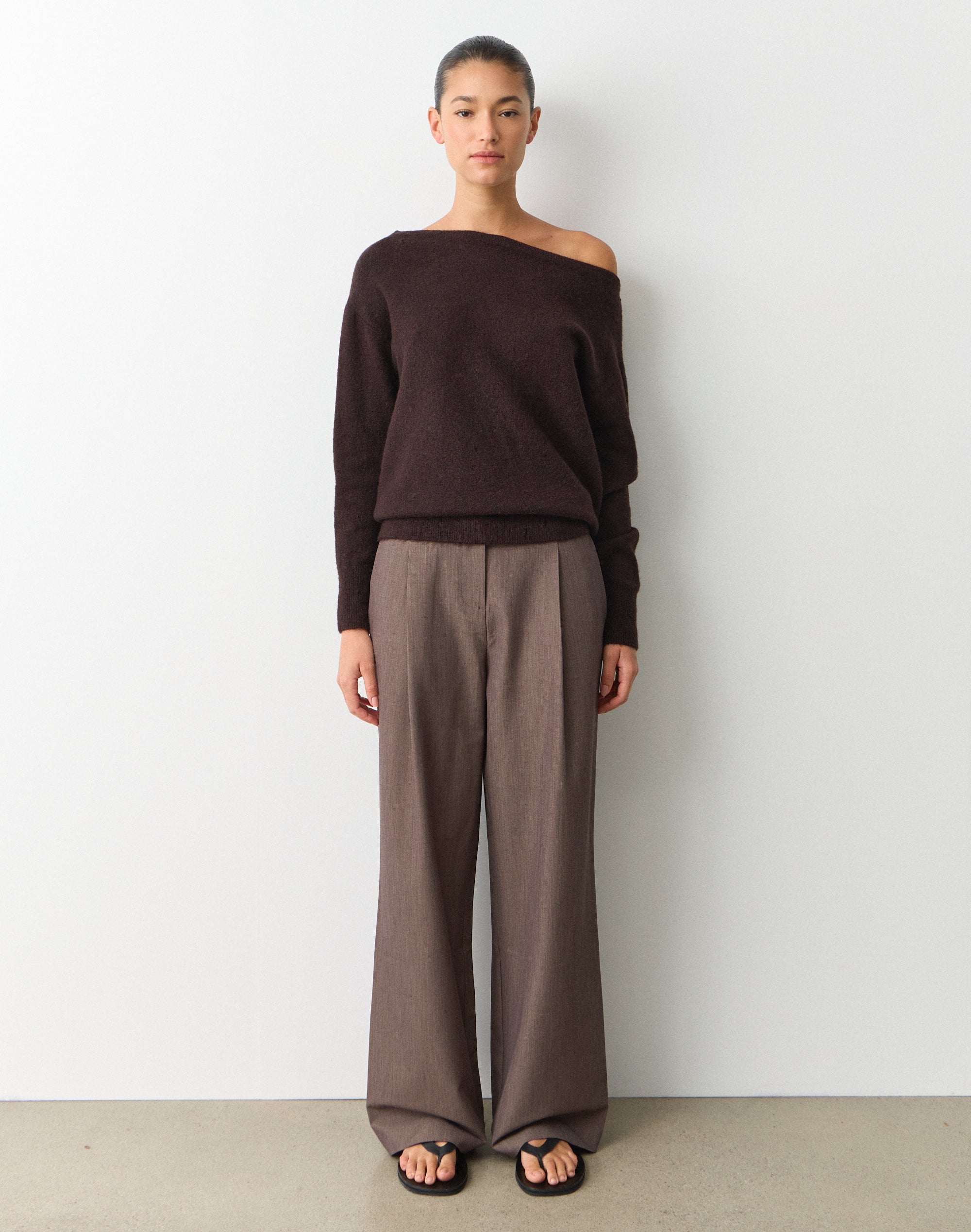 Oversized Off Shoulder Knit Jumper in Choc It Up | Glassons US
