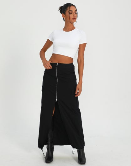 Split Zip Front Cargo Maxi Skirt in Black | Glassons