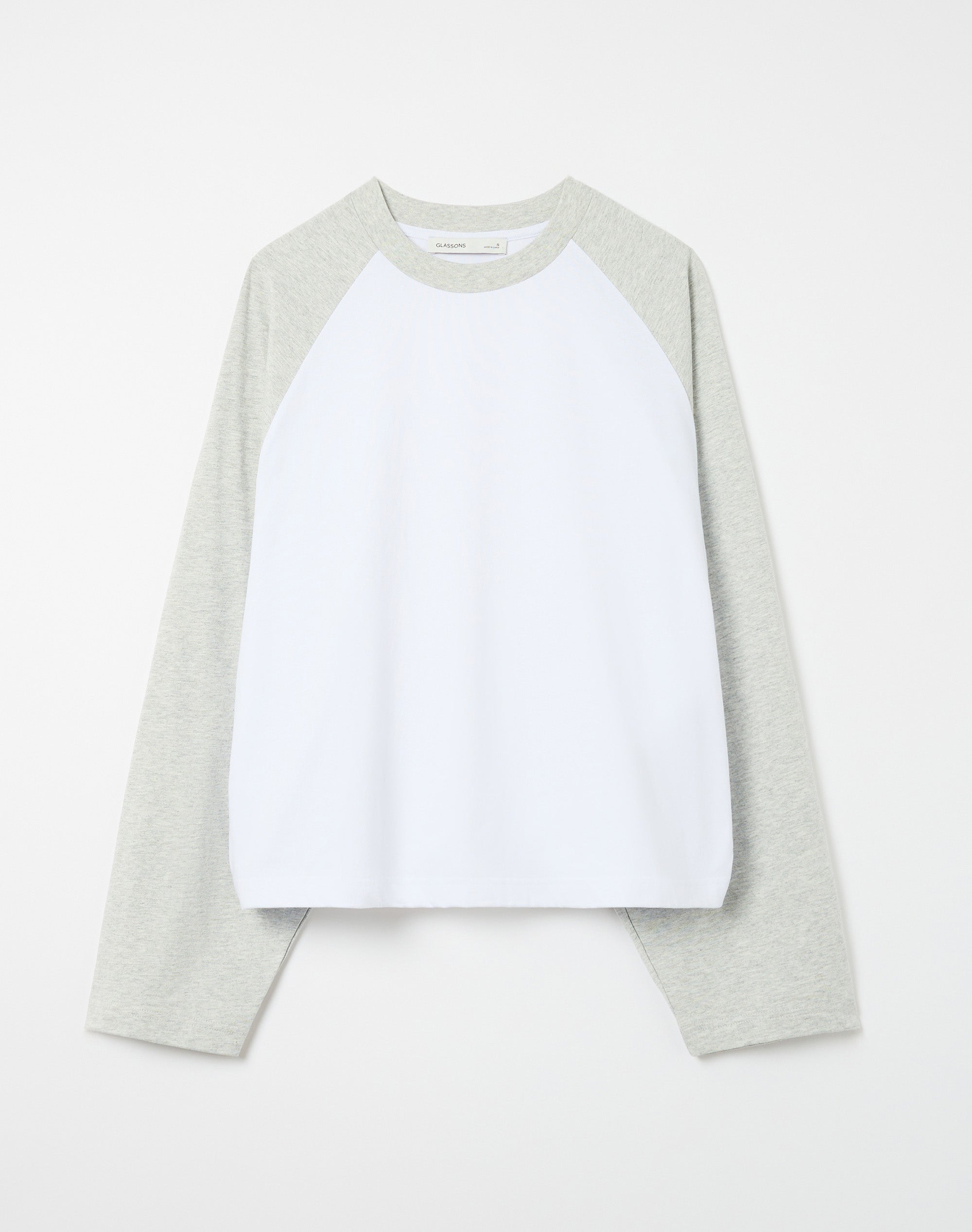 Cotton Raglan Long Sleeve Top in White X Pale Grey Marle | Glassons US