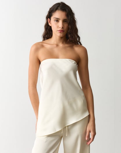 Asymmetrical Satin Strapless Top
