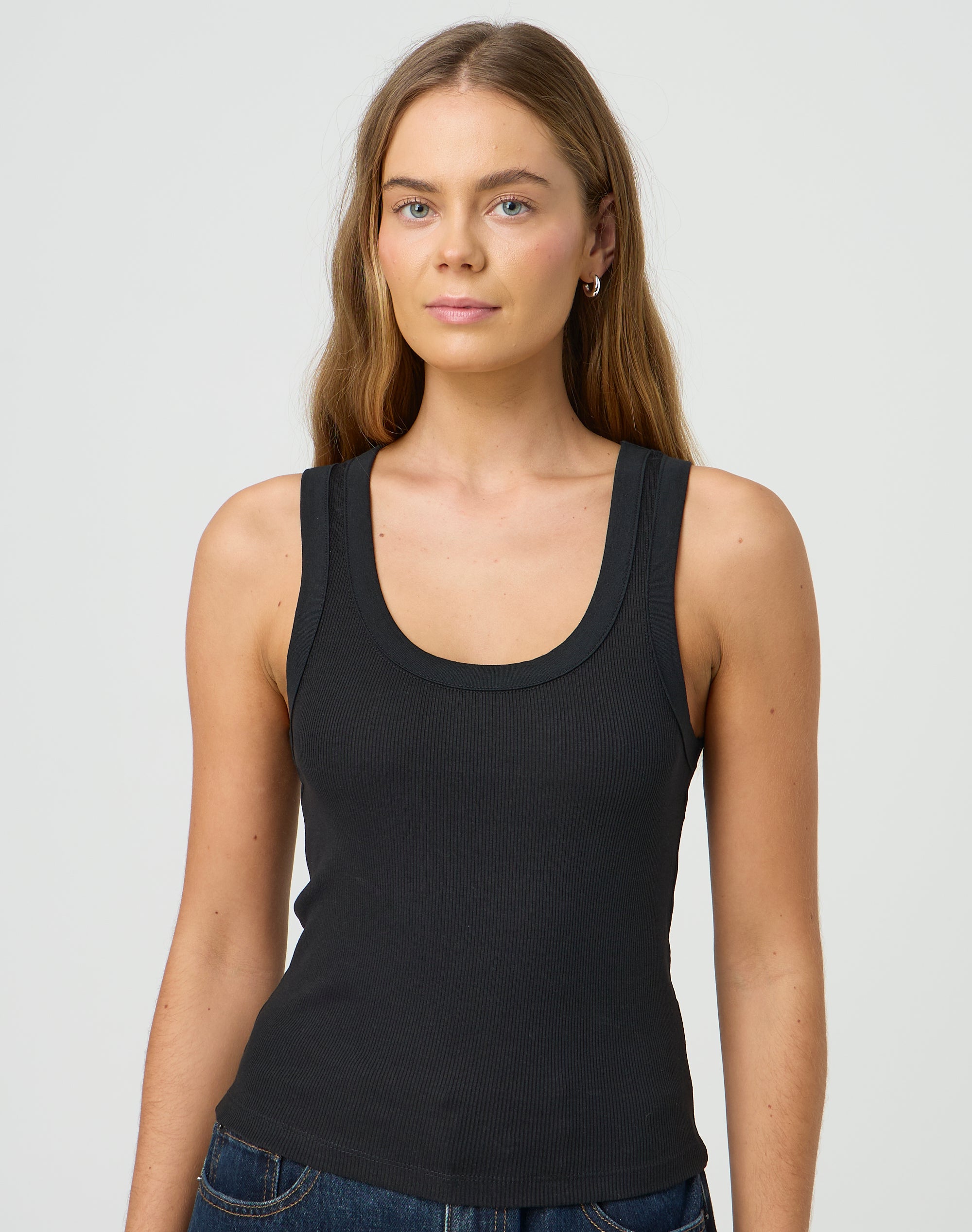 Ribbed Thick Strap Tank in Black