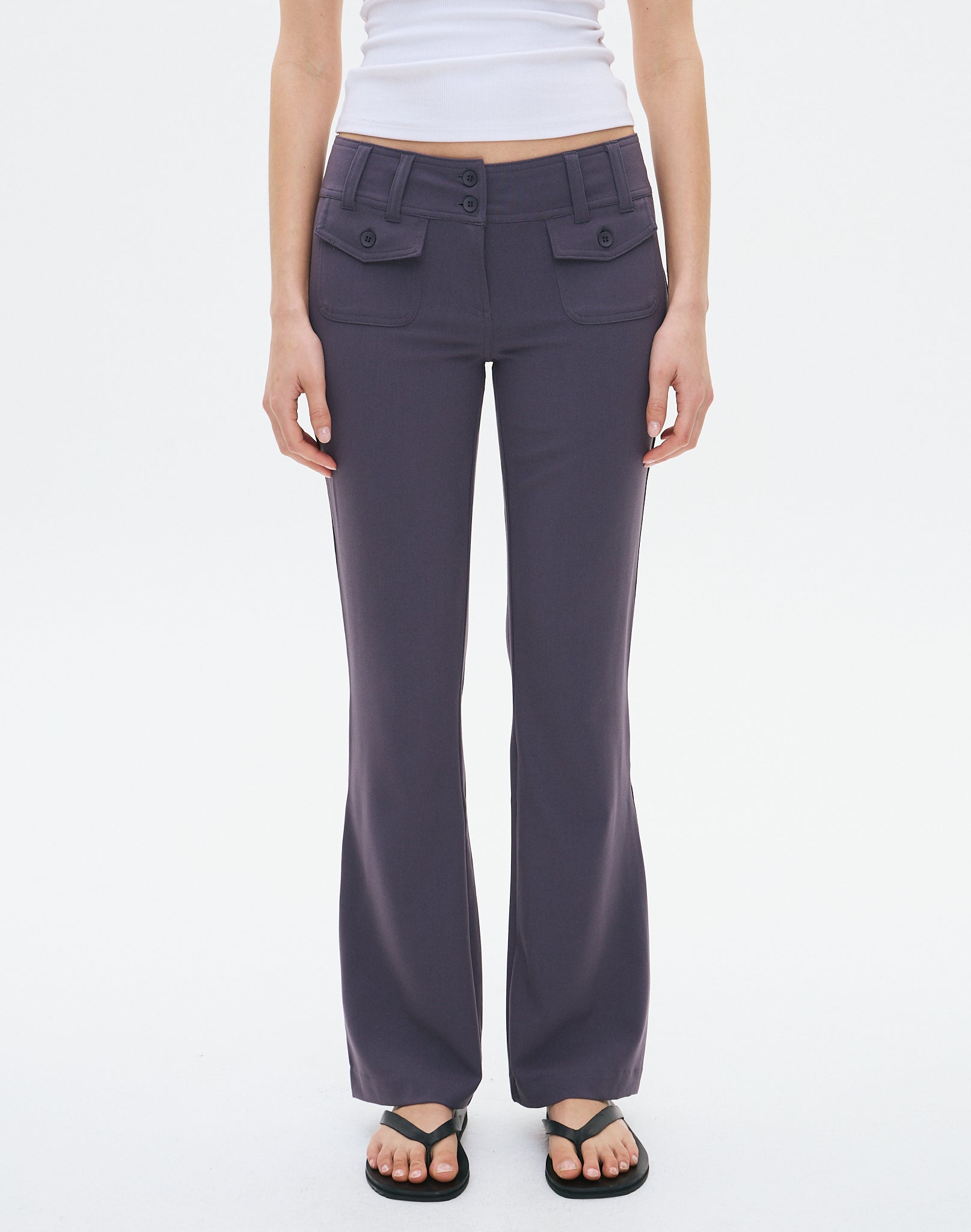 slim fit dress slacks Women's Black, Flat Front, Contemporary Low Rise Dress Pants main image 1