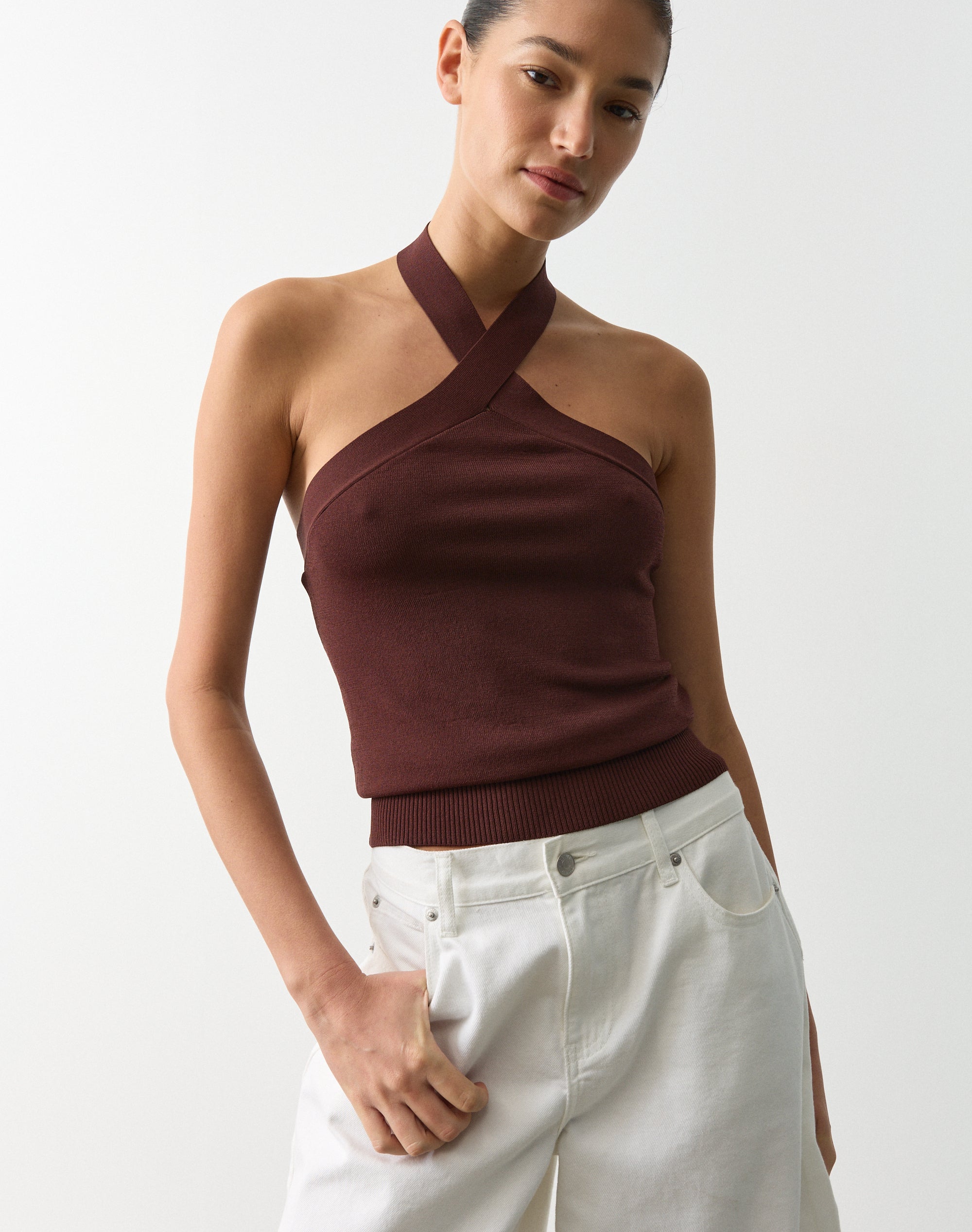 Cross Over Knit Halter Top in Coco Loco | Glassons