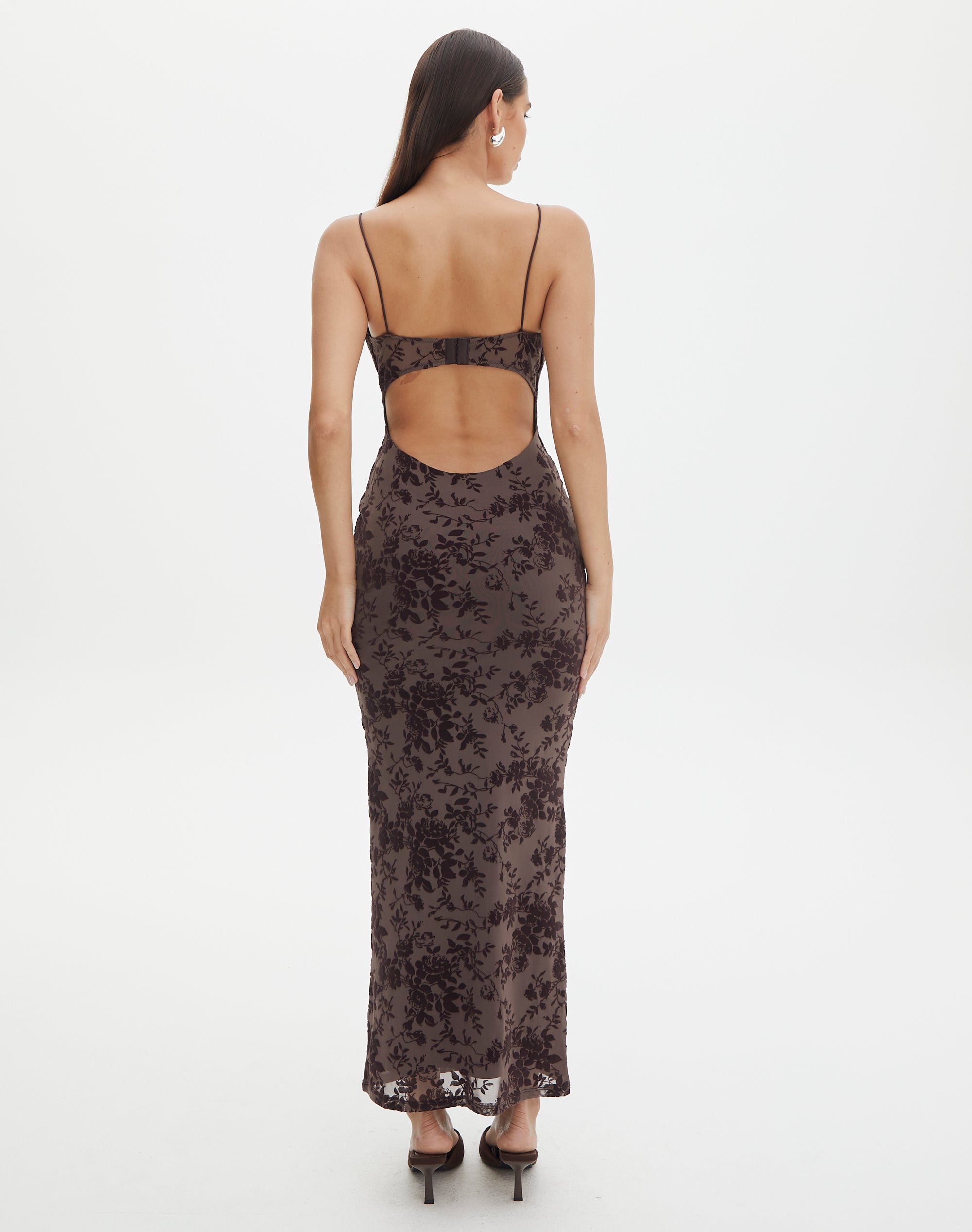 Lace Cupped Fitted Maxi Dress in Soy Roses