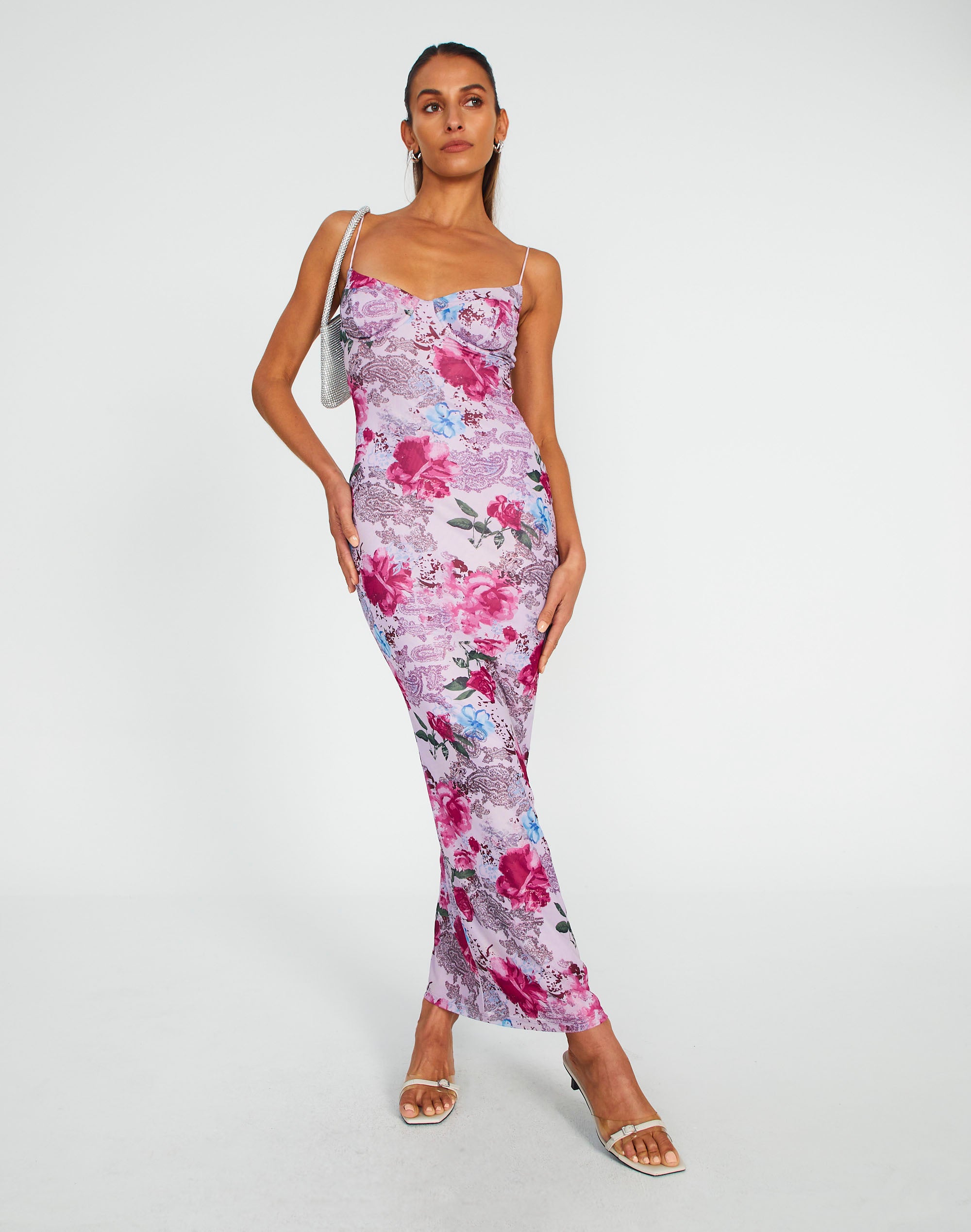 Floral Cupped Fitted Maxi Dress in Print | Glassons
