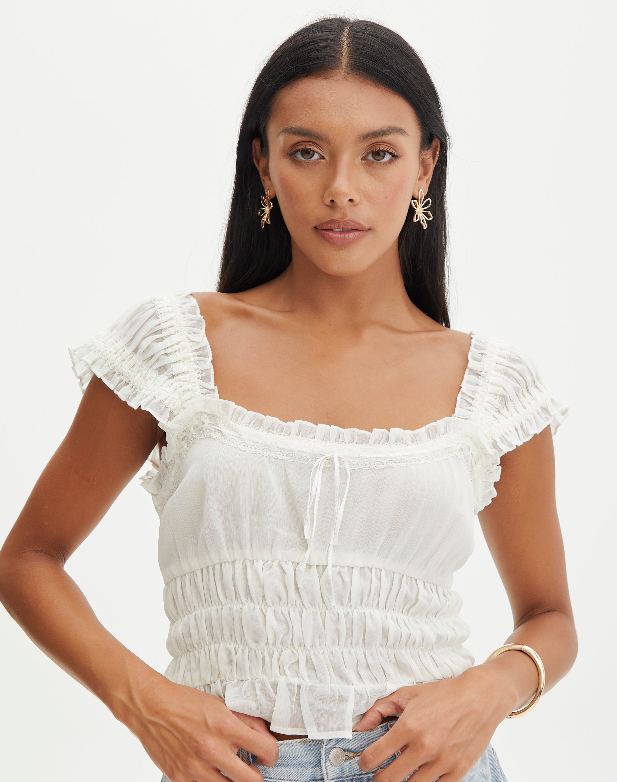 Ruffle cap-sleeve ruched cami, Contemporaine