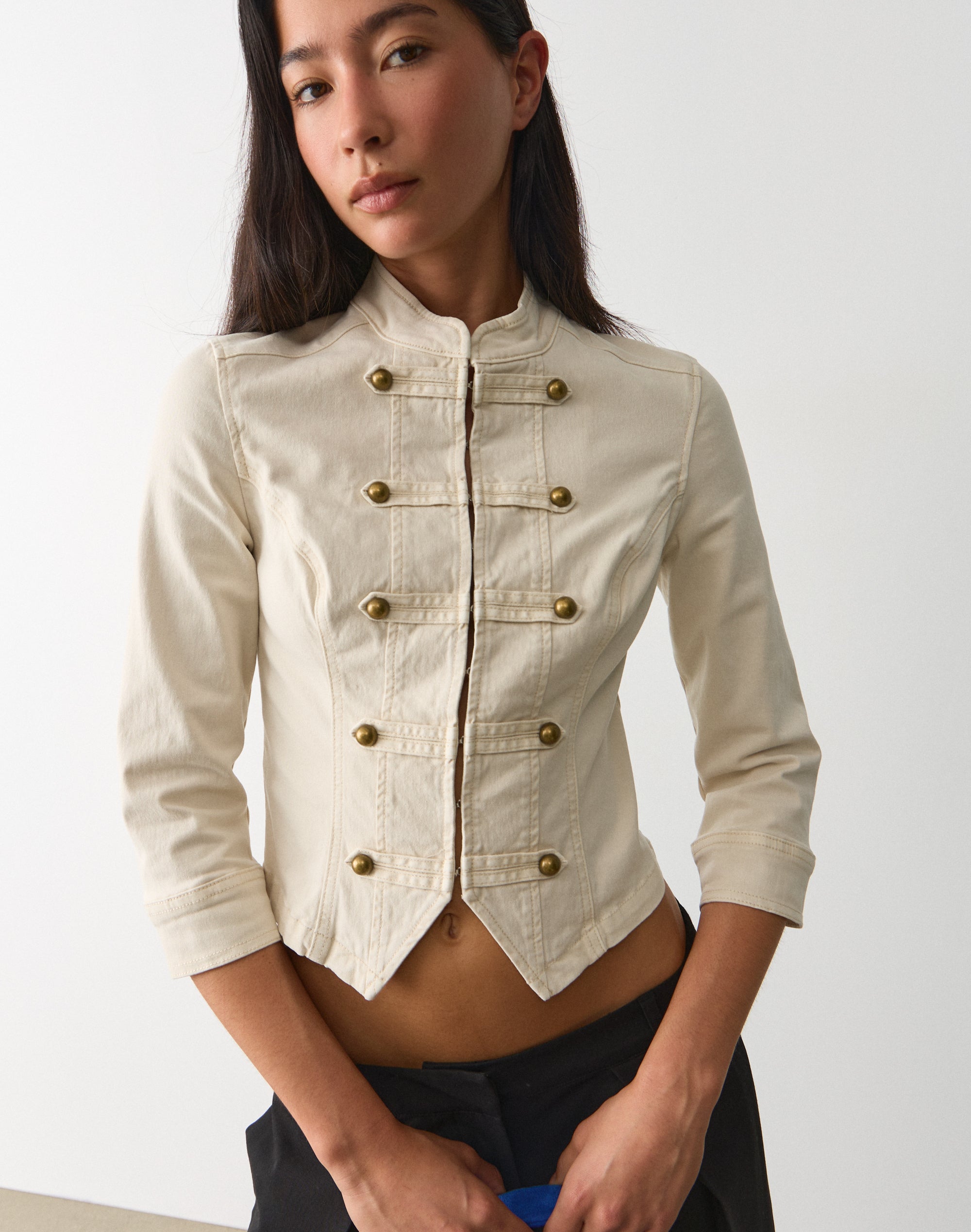 Denim Military Jacket in Oatmeal Wash | Glassons AU