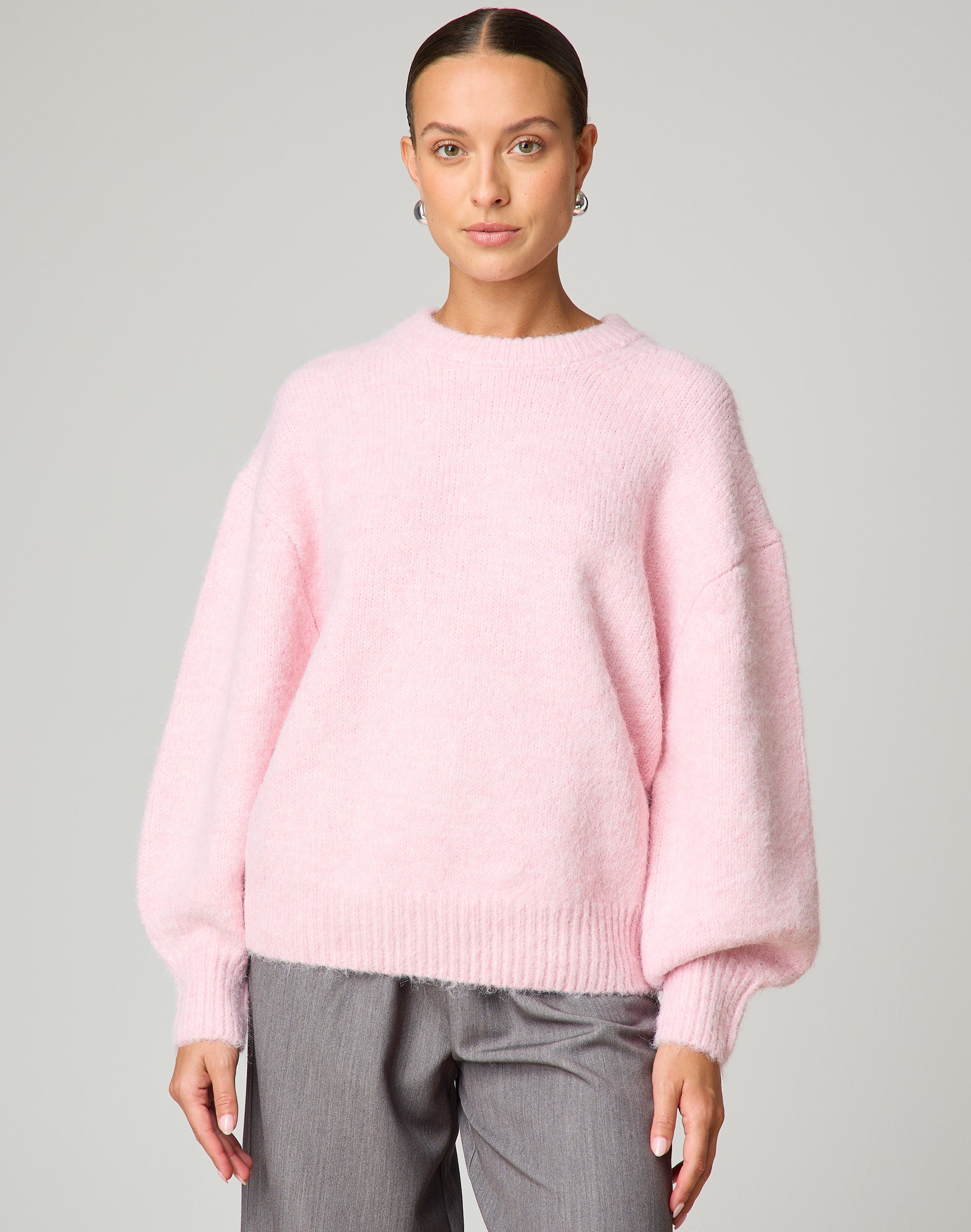 Pink Fine Knit Jumpers Oversized Wool Blend Knit Jumper In Fairy