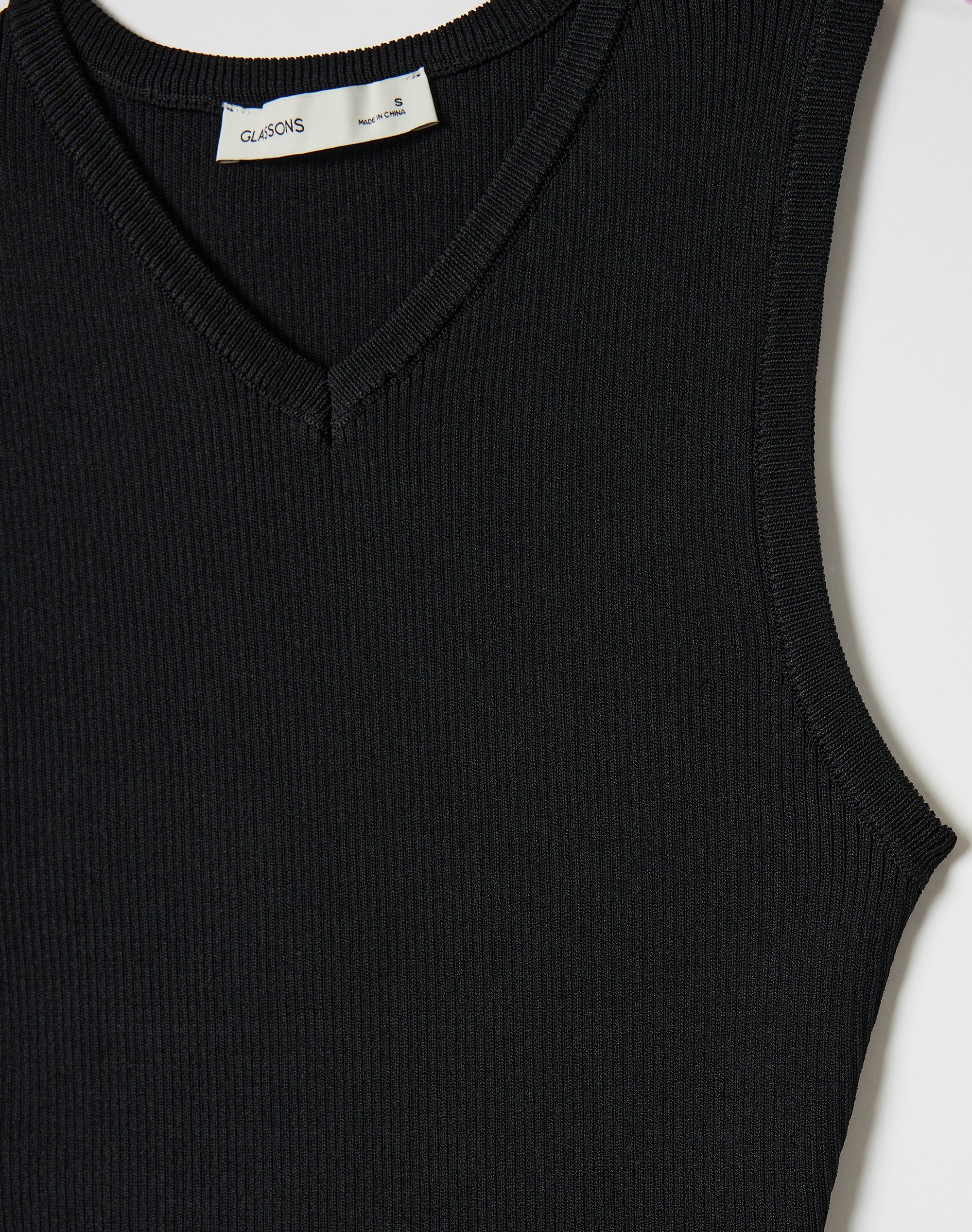 V Neck Knit Tank in Black | Glassons US