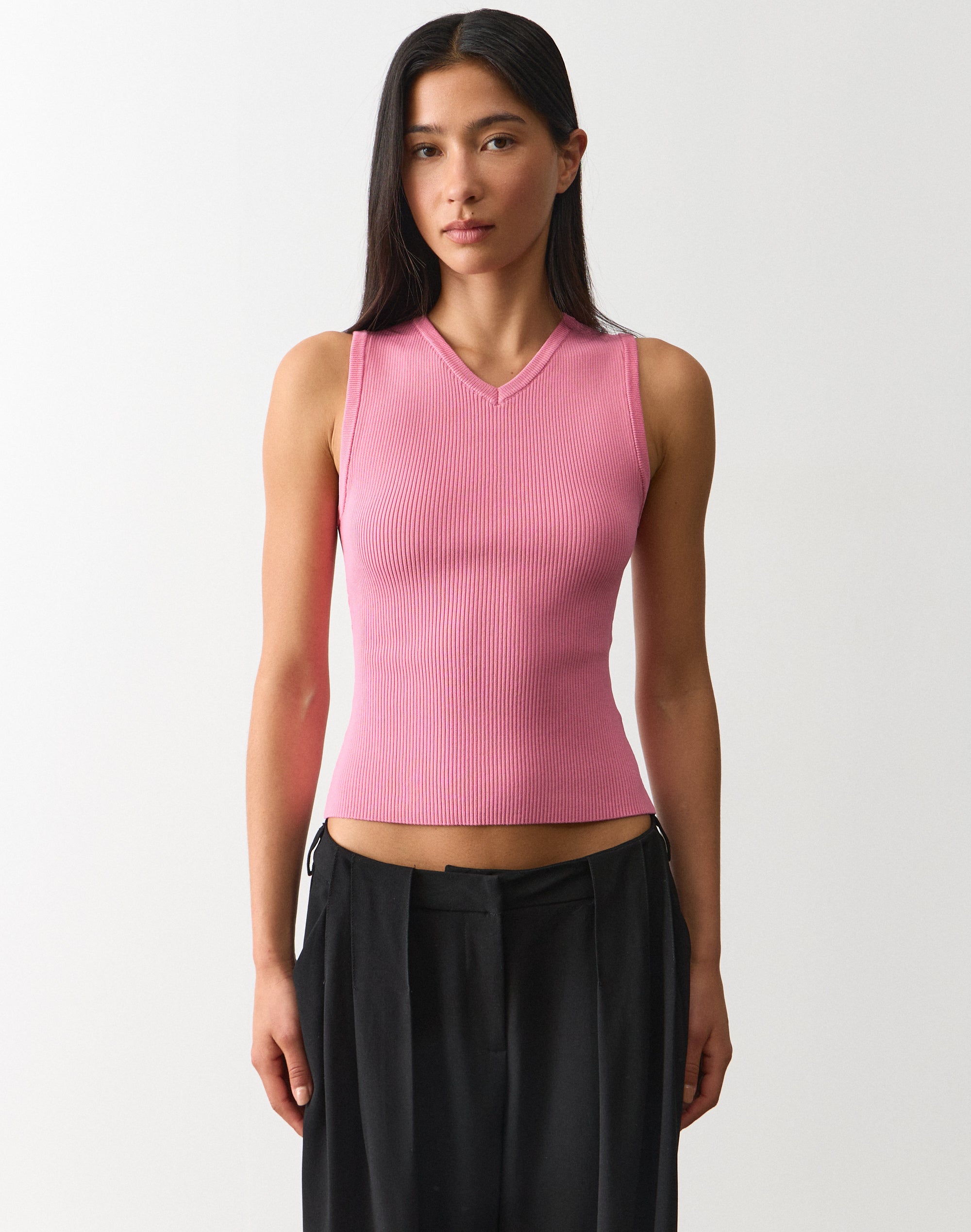 V Neck Knit Tank in Pink Promise | Glassons SG