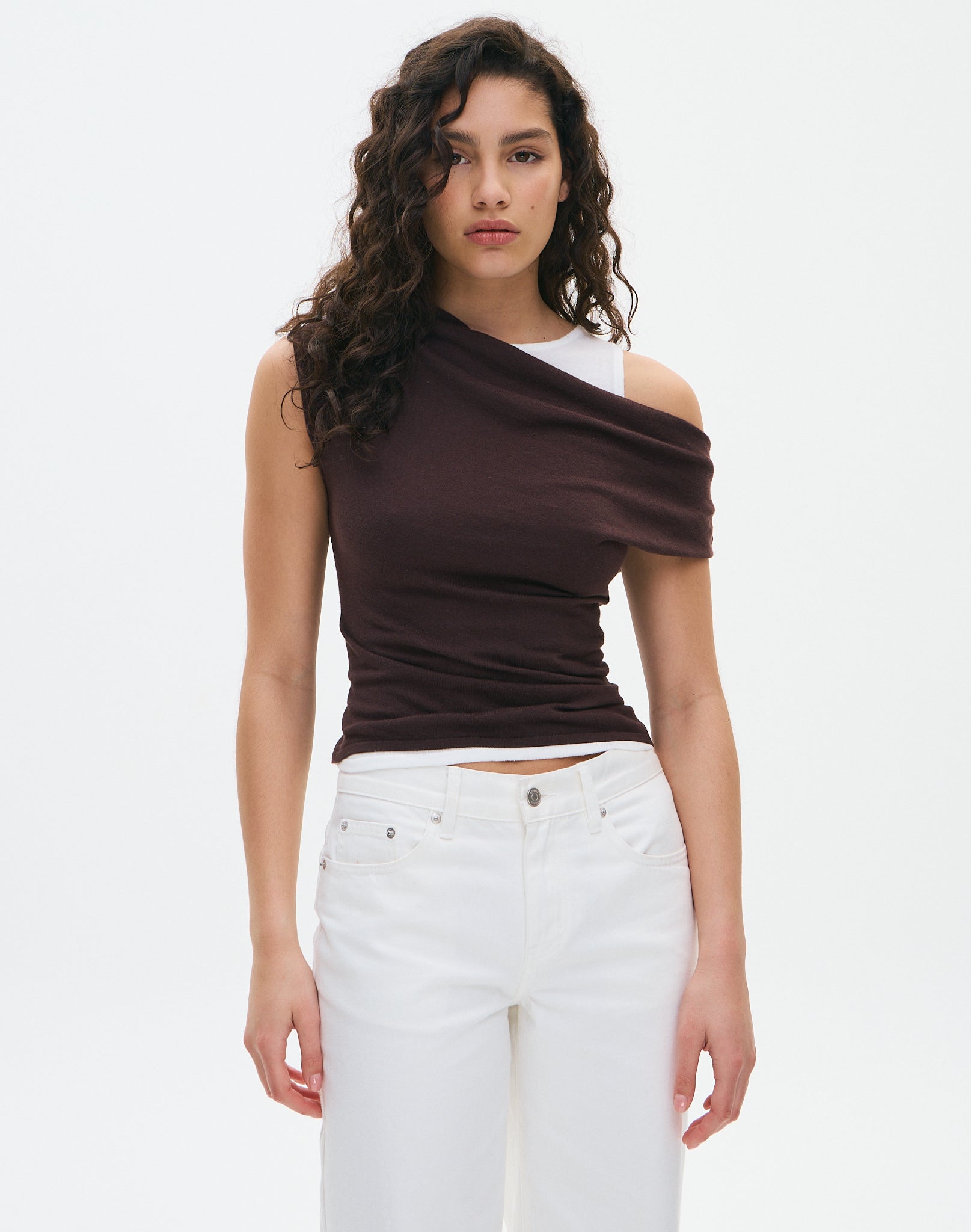 Layered Off Shoulder Knit Top in Fudge Fantasy X Milk | Glassons US