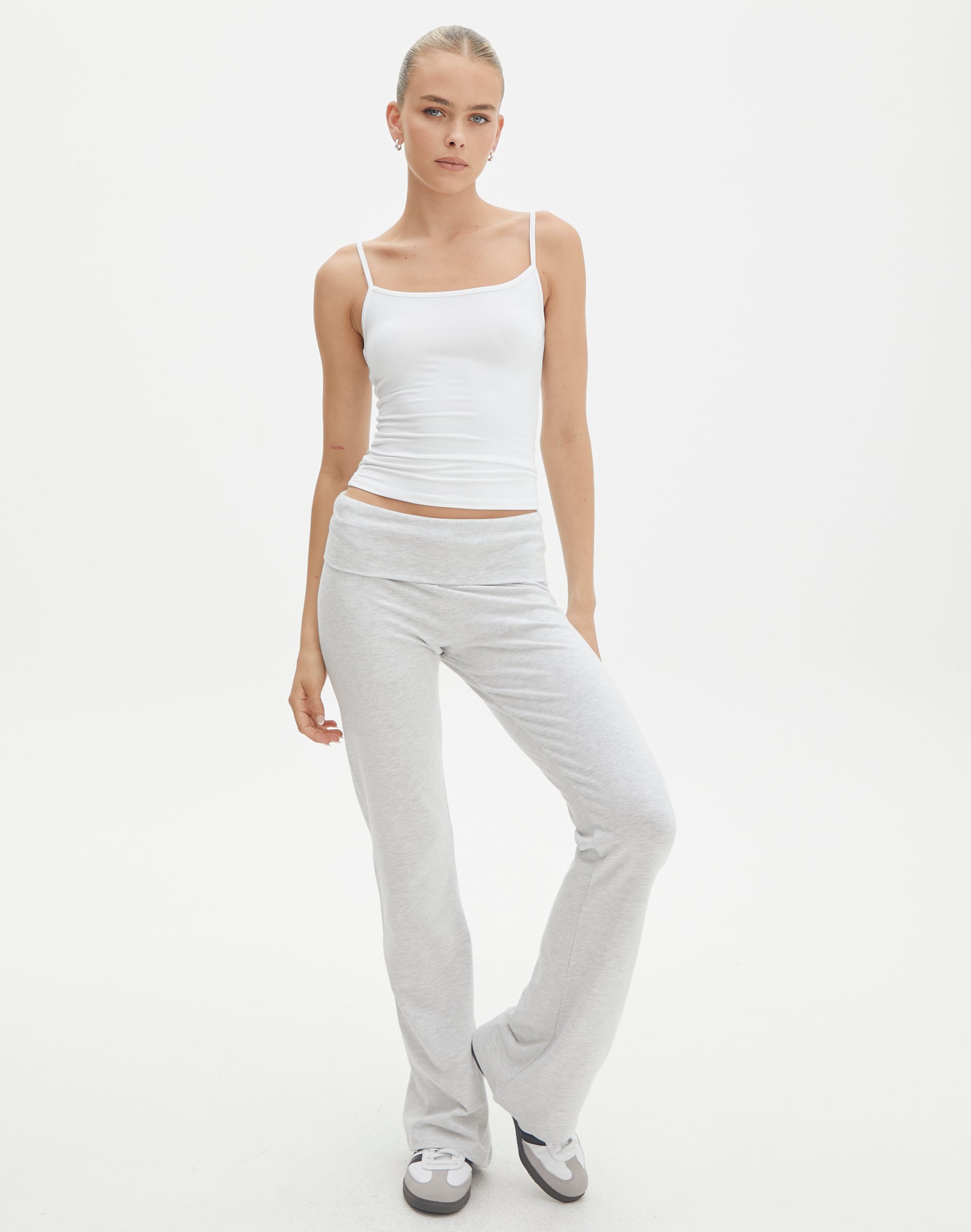 Cotton Foldover Flare Pant in Snow Marle
