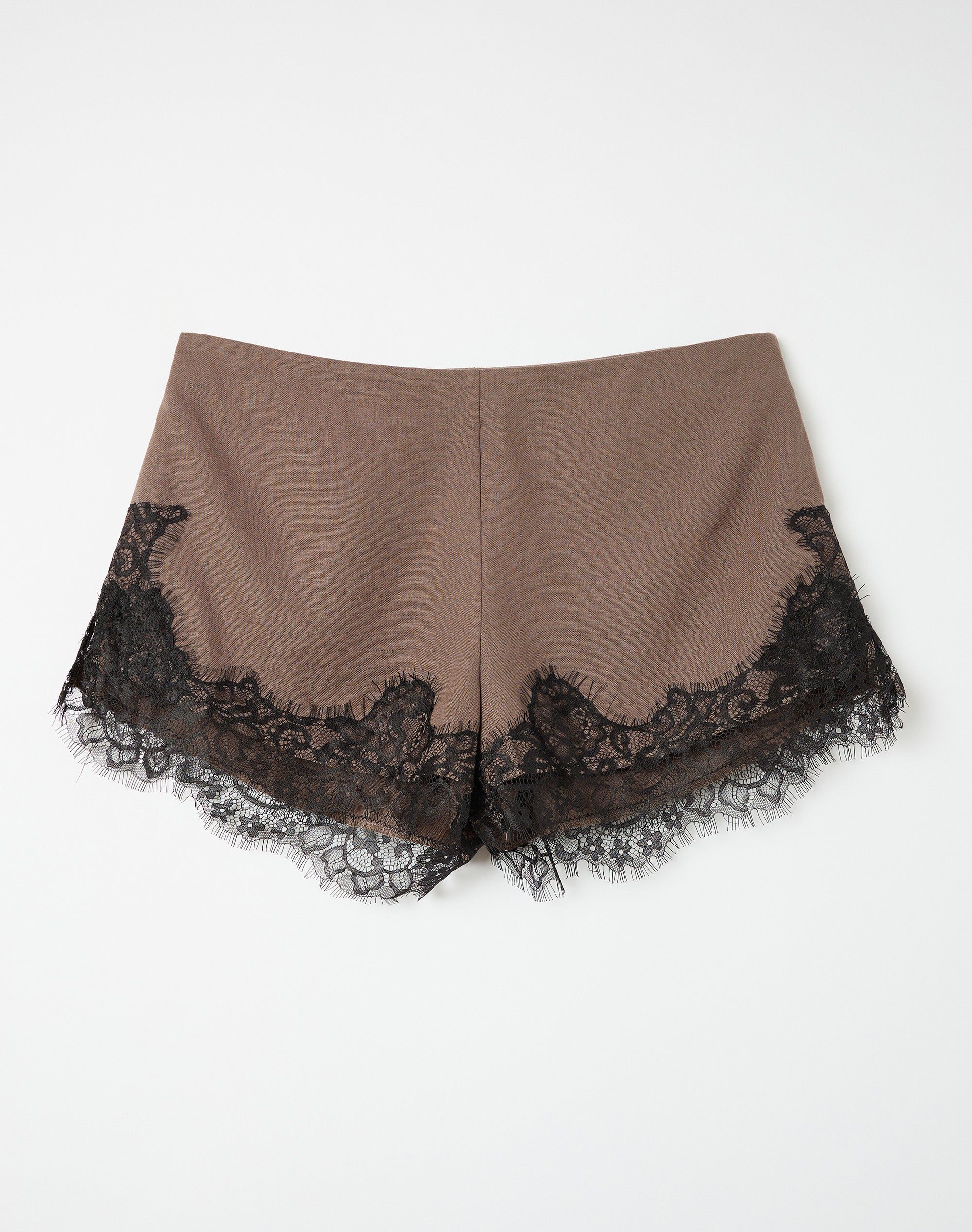 Linen Blend Lace Trim Shorts in Smokey Hazel X Black | Glassons US