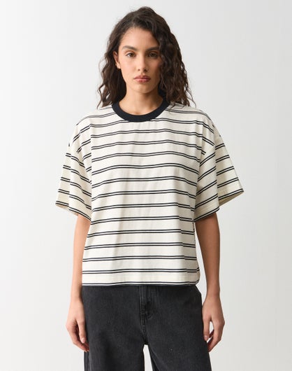 Stripe Cotton Boxy Short Sleeve Tee
