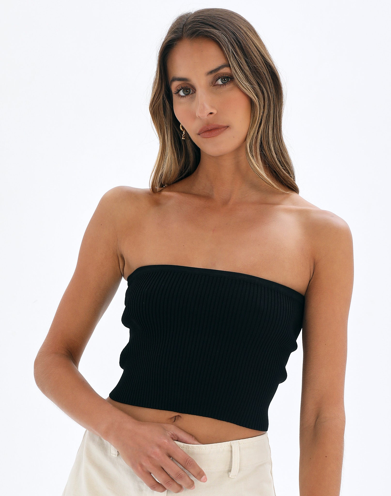 Strappy Back Knit Crop Top in Black |