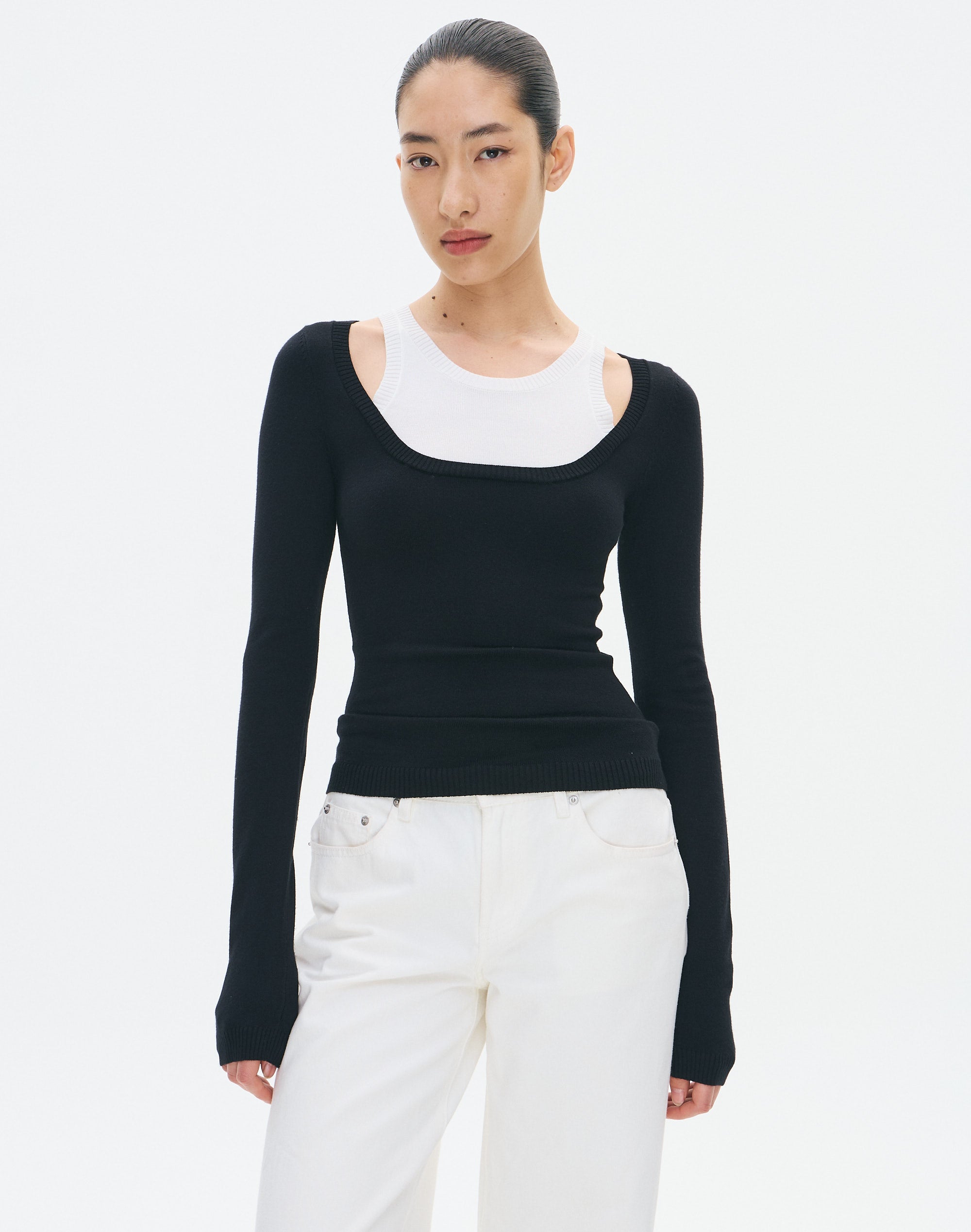 Layered Knit Longsleeve Top in Black X Milk | Glassons US