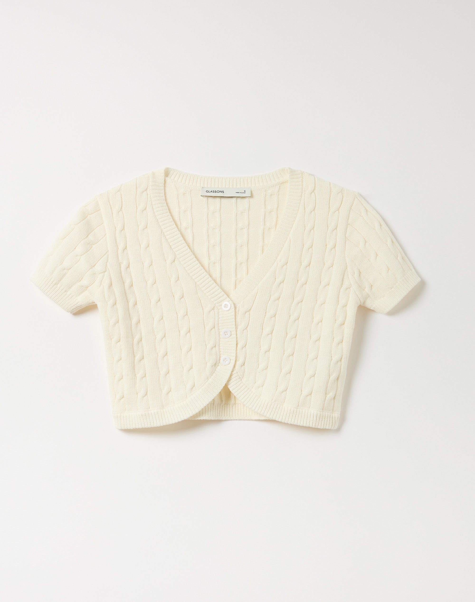Short Sleeve Cable Knit Bolero in Milk | Glassons US