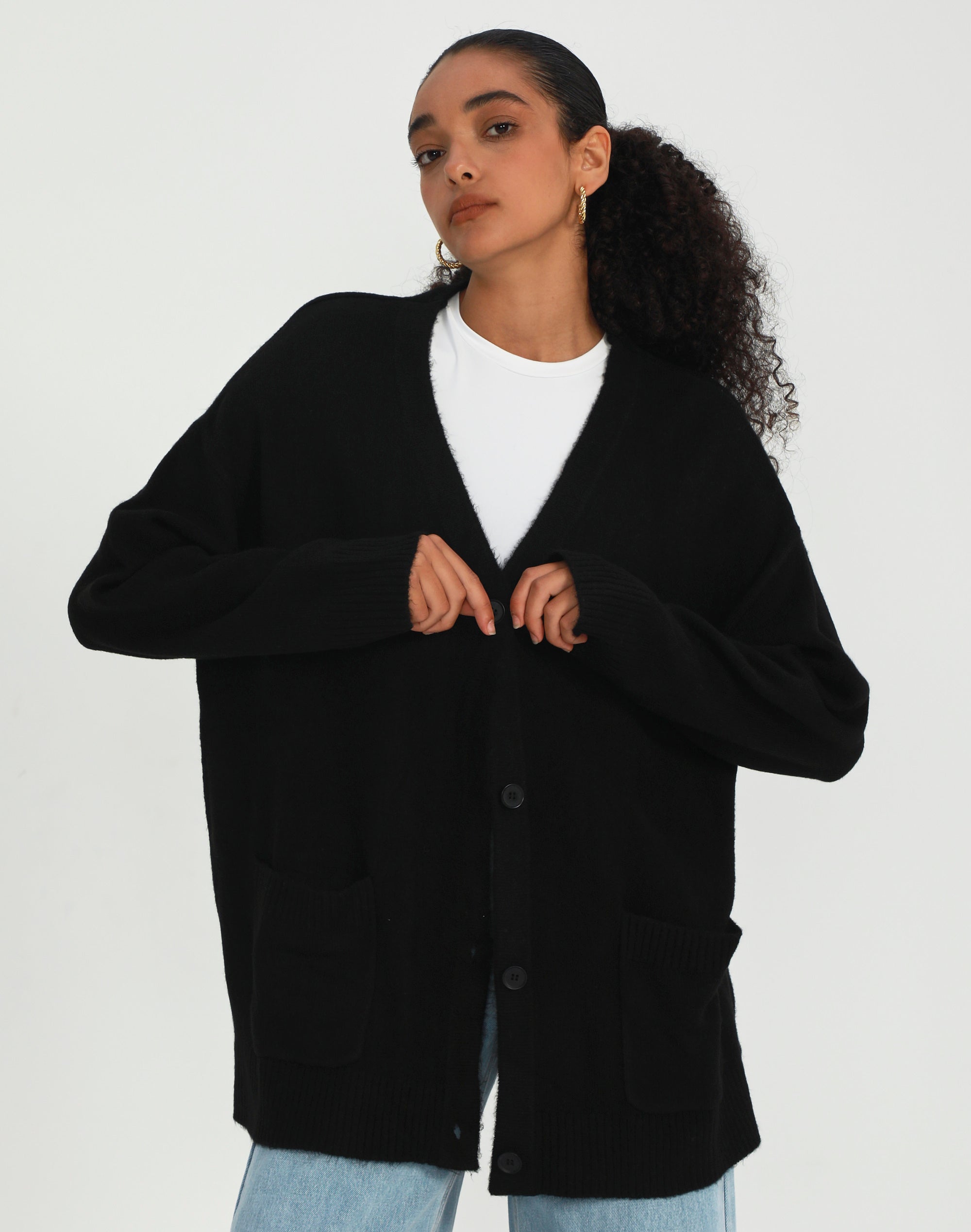 Long Sleeve Oversized Cardigan in Black | Glassons