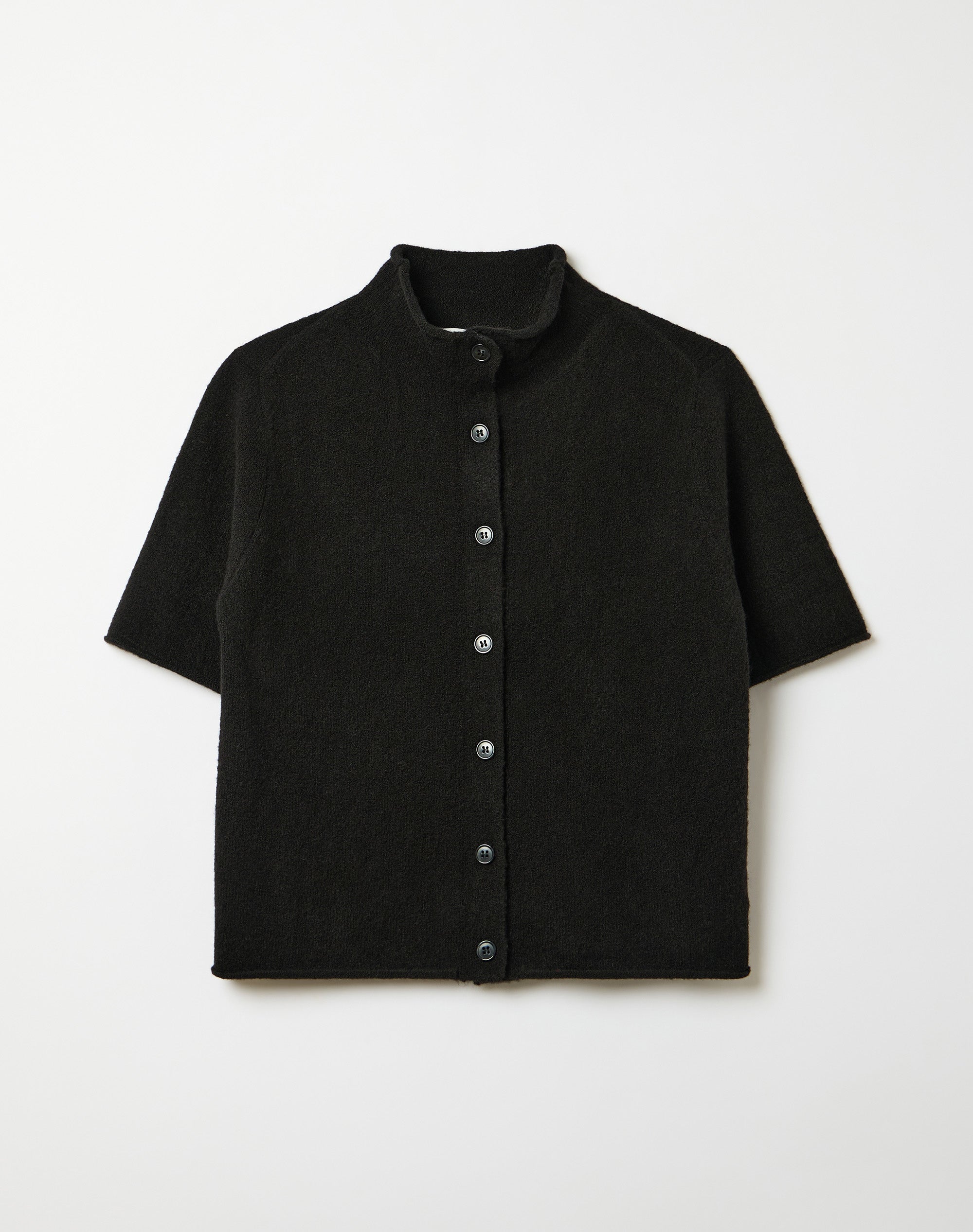 High Neck Short Sleeve Cardigan in Black | Glassons