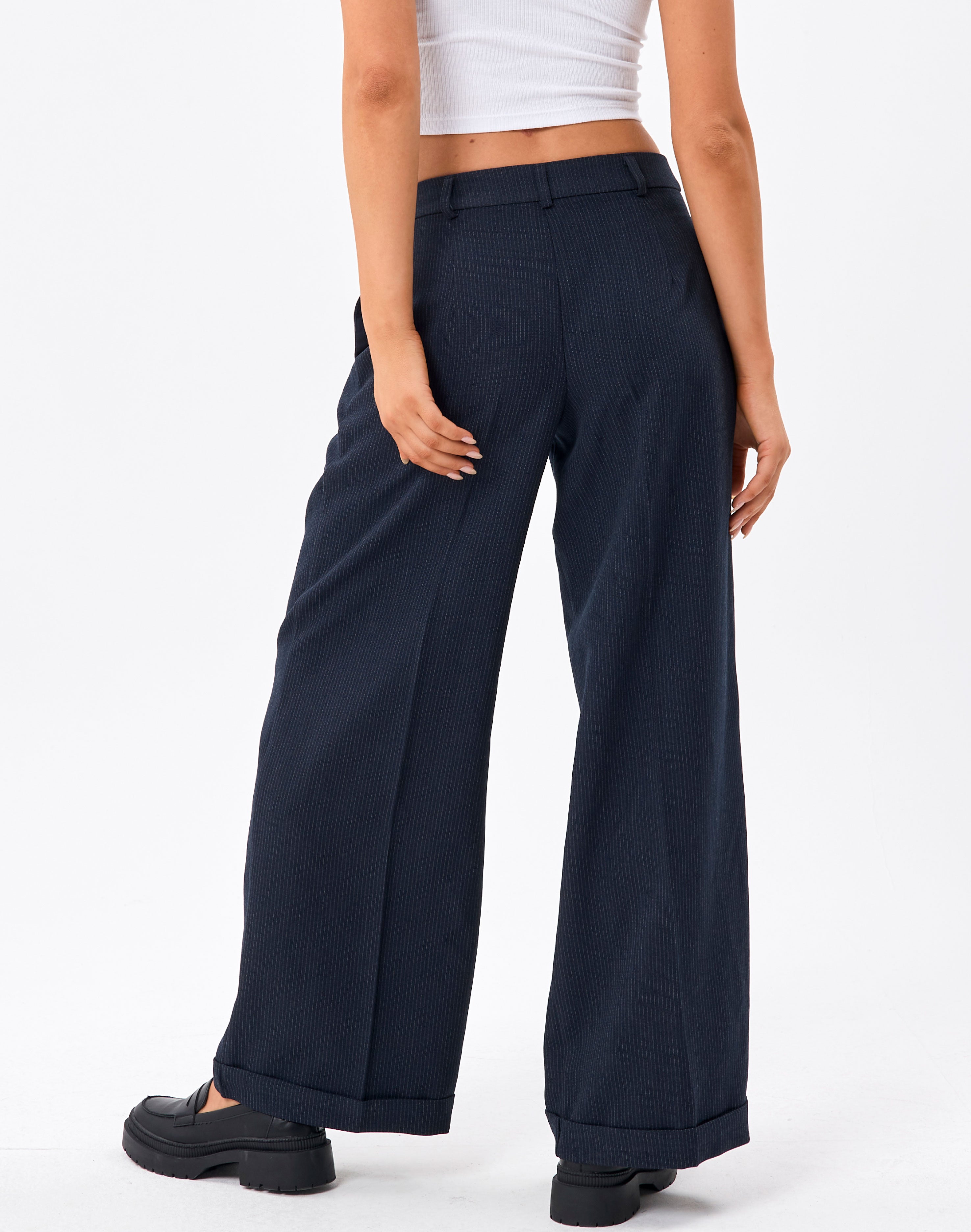 Pinstripe Mid Rise Wide Leg Pant in 