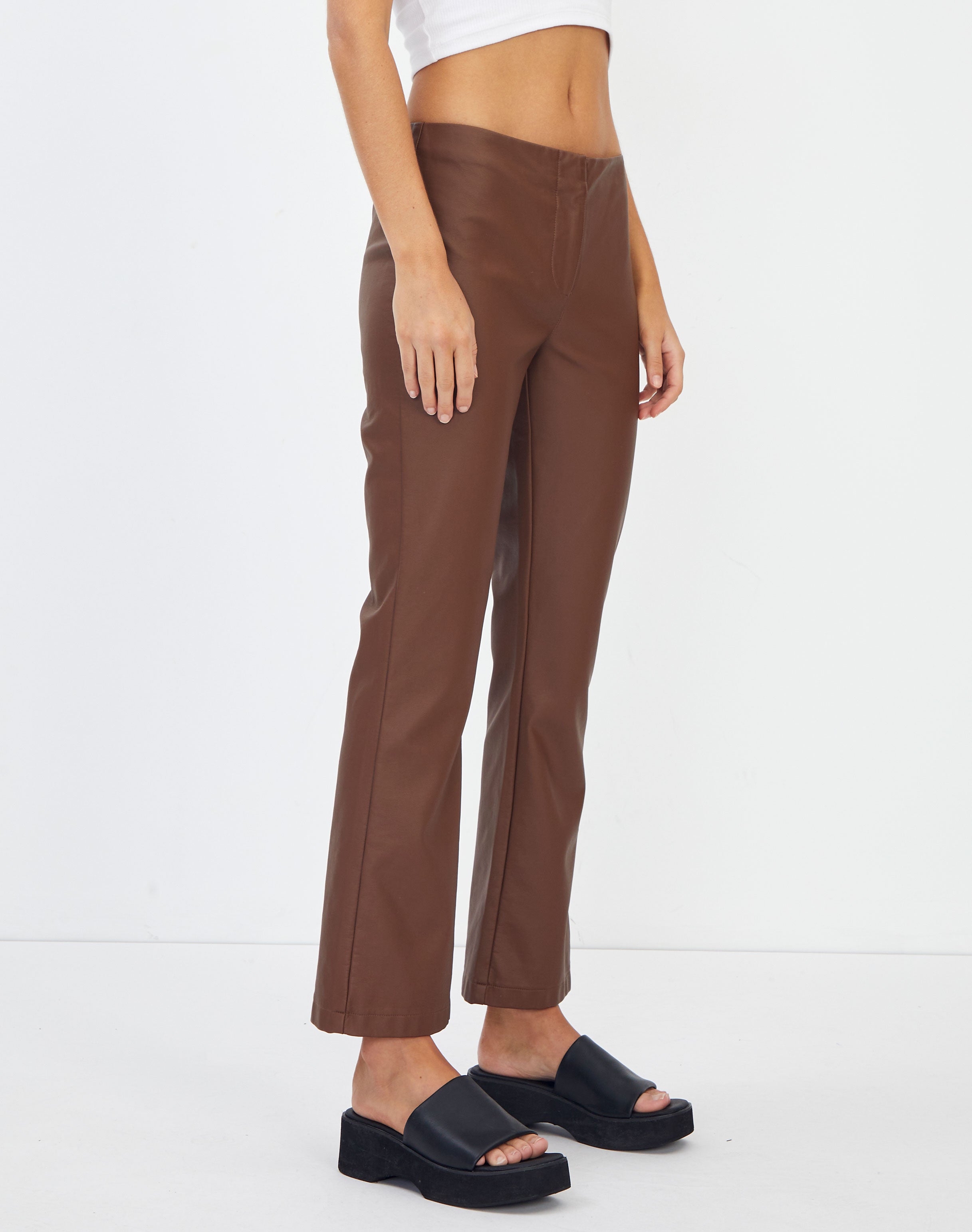 Low Rise Faux Leather Straight Leg Pant 