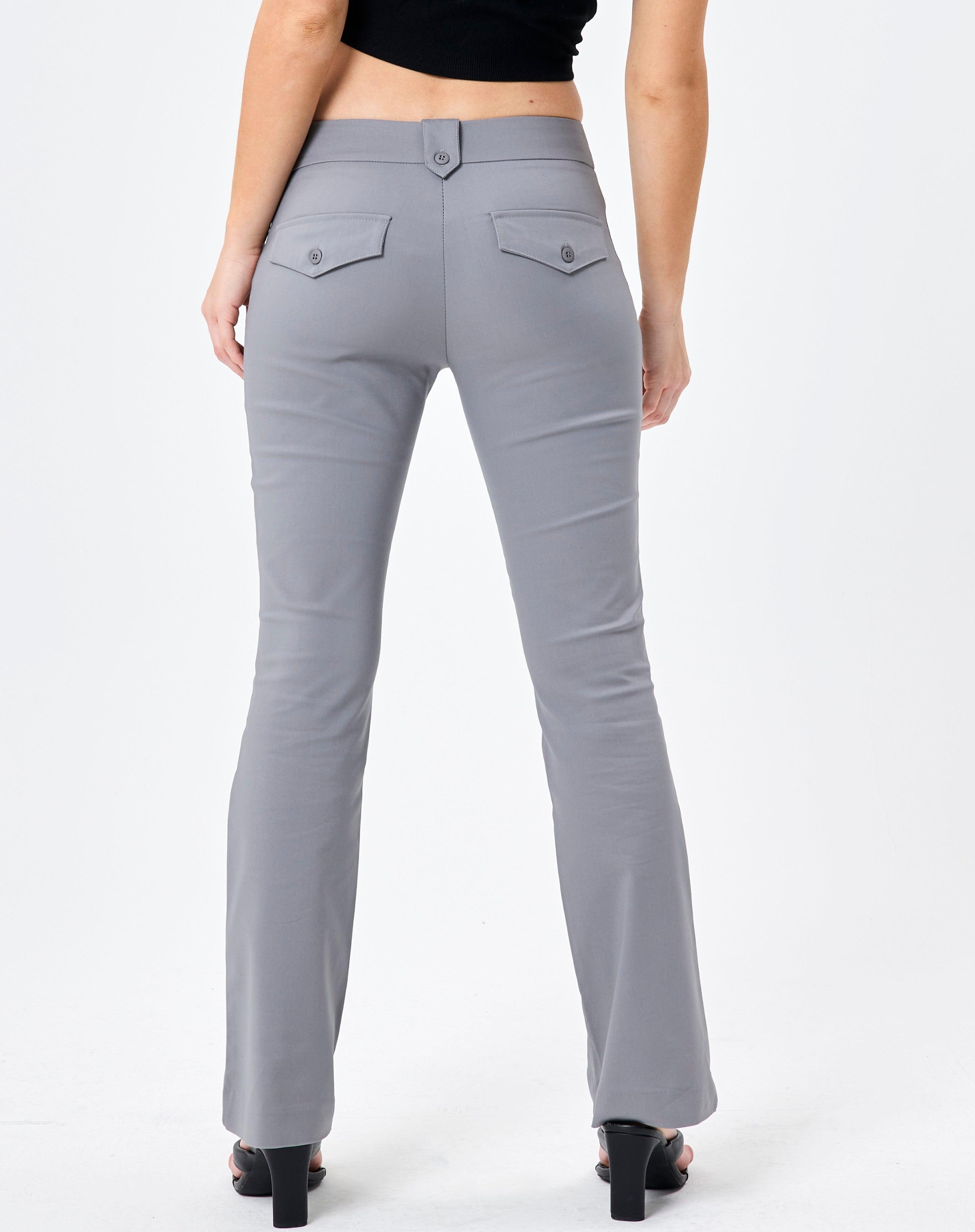 Low Rise Boot Cut Pant in Grey | Glassons