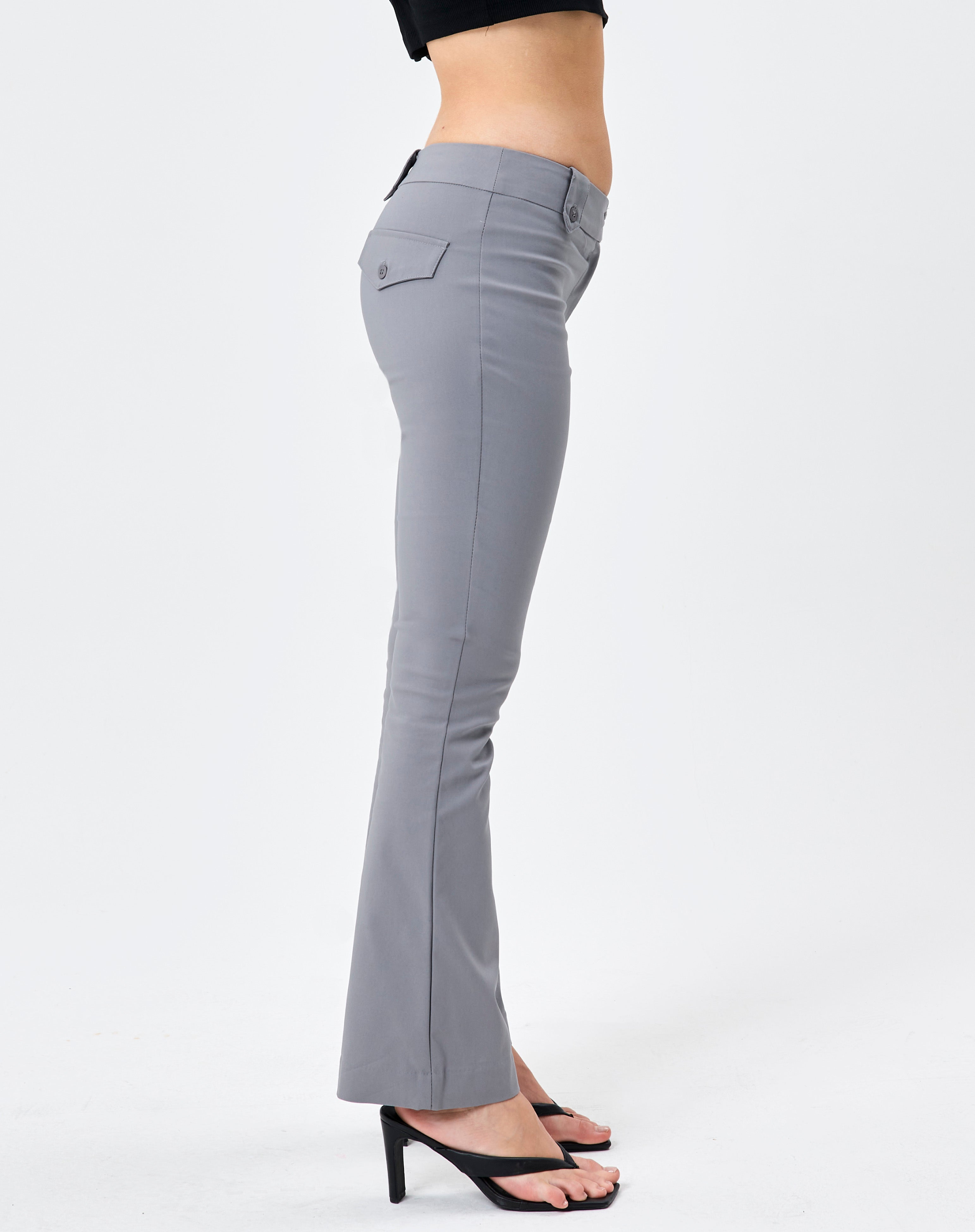 Low Rise Boot Cut Pant in Grey | Glassons