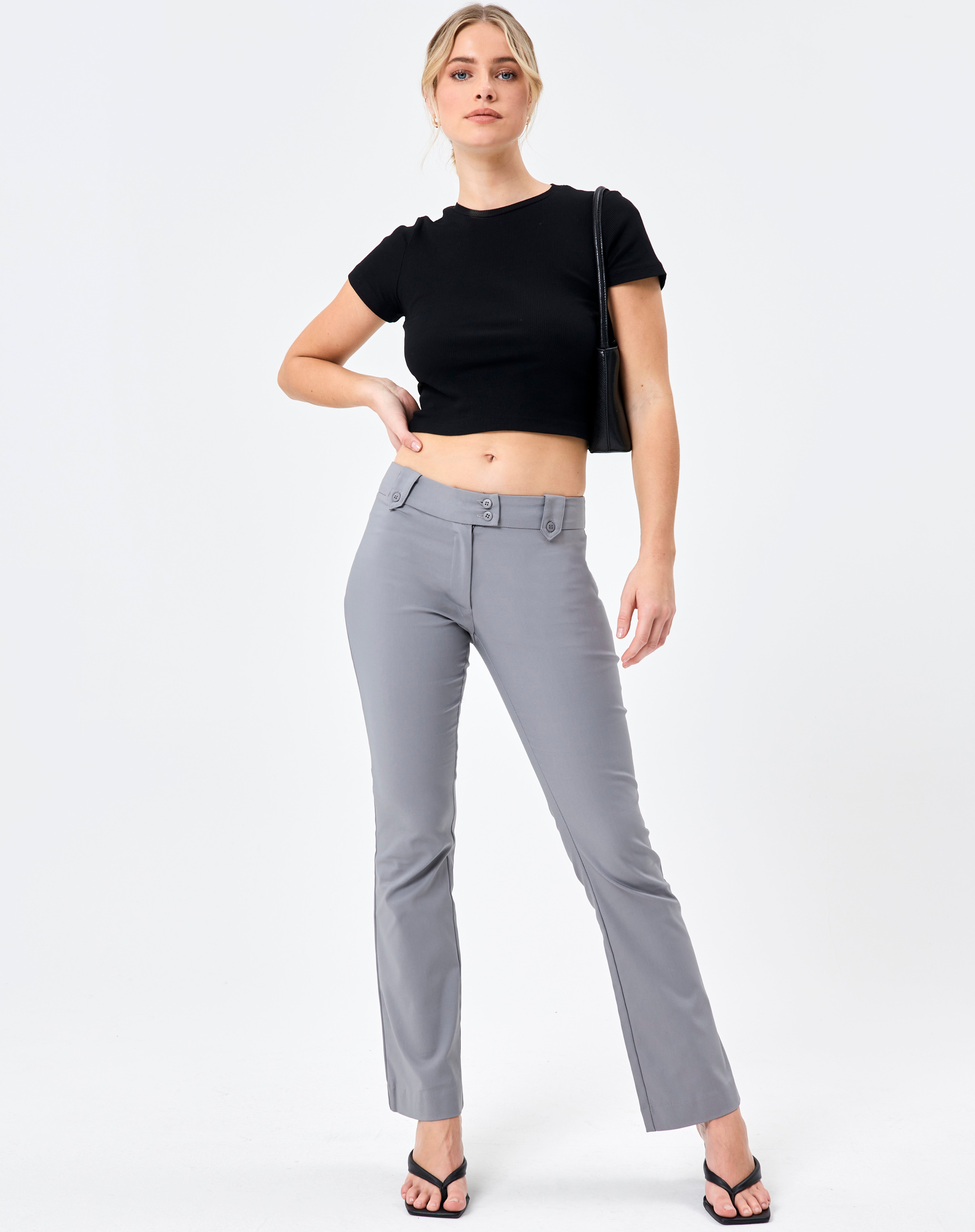 Low Rise Boot Cut Pant in Grey | Glassons