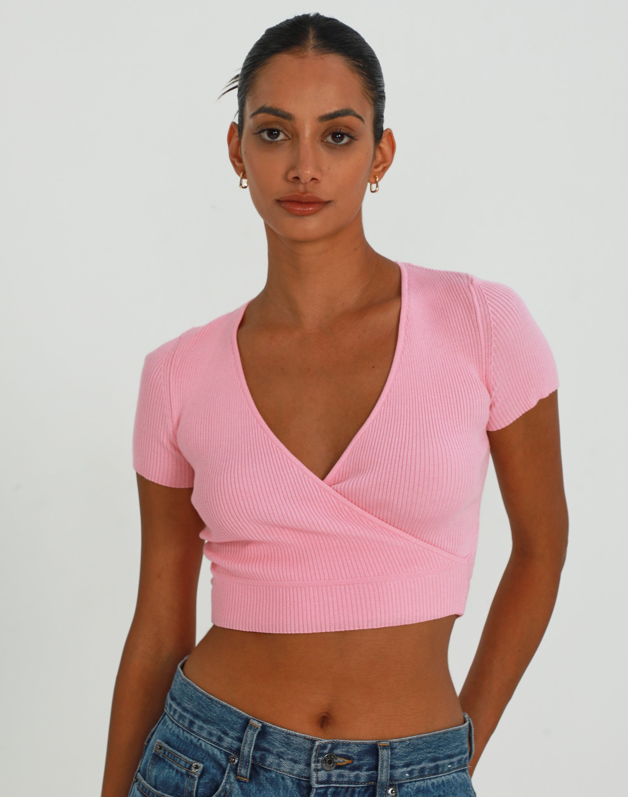 Wrap Tie Short Sleeve Top in Pink | Glassons