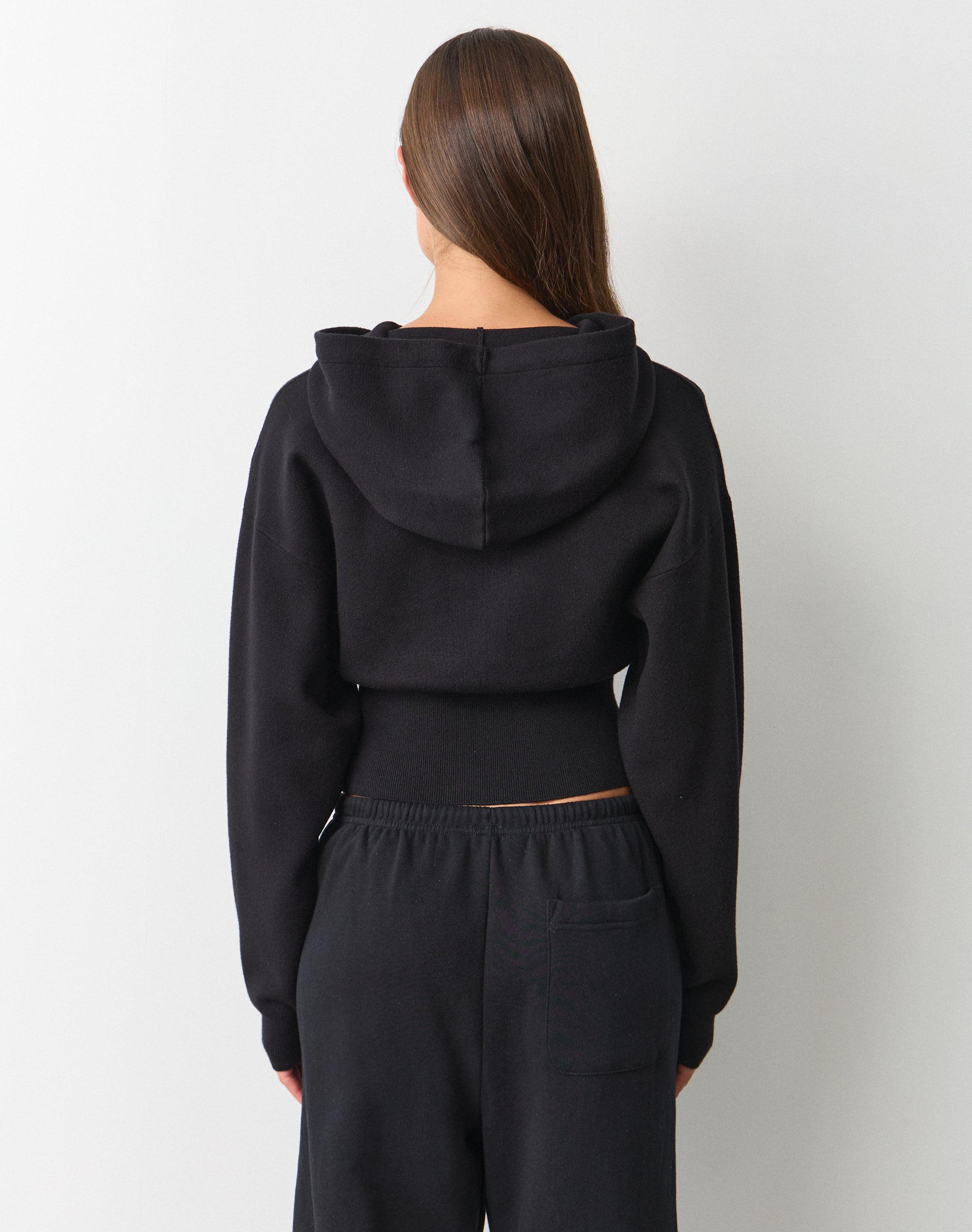 Zip Up Crop Knit Hoodie in Black | Glassons US