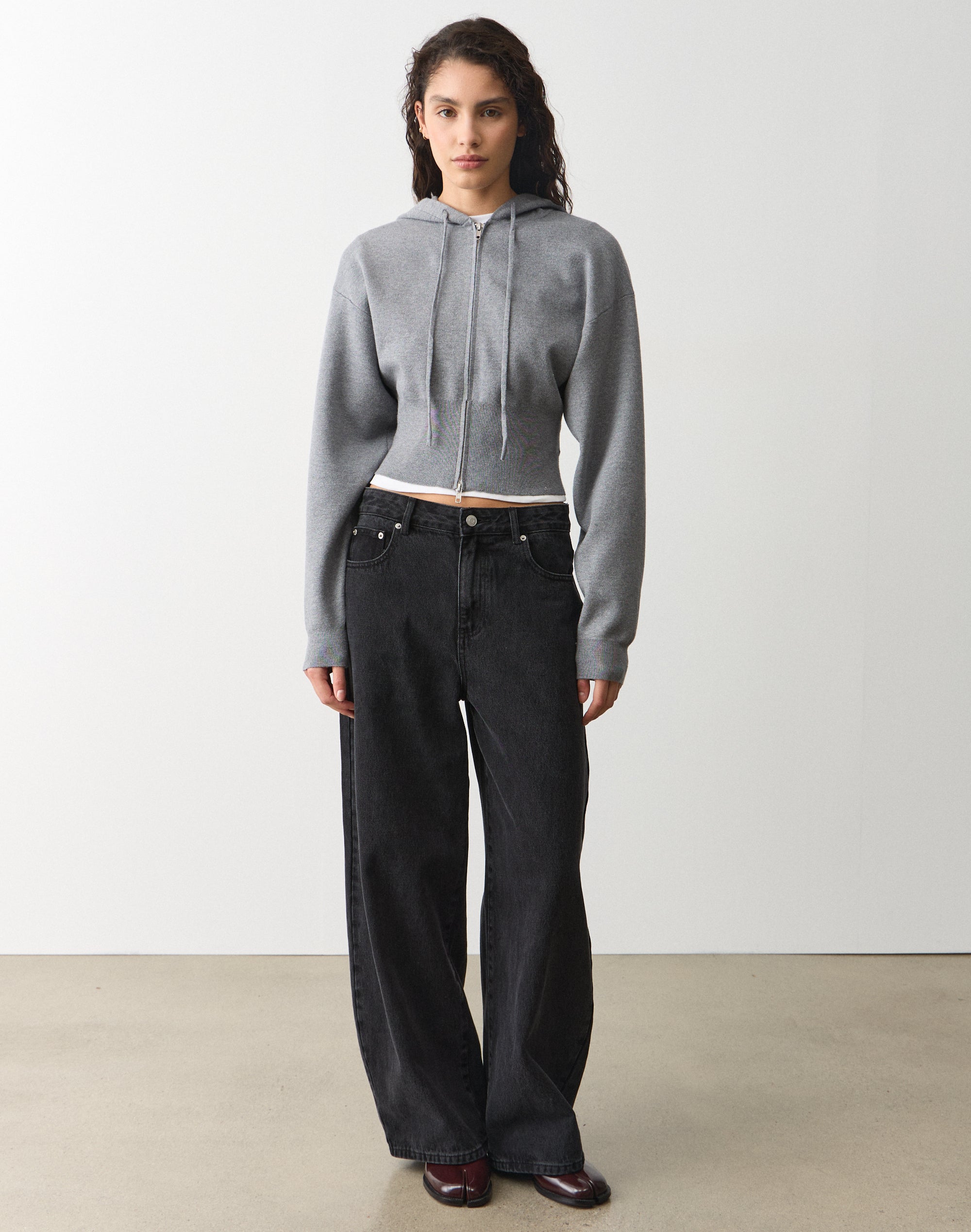 Zip Up Crop Knit Hoodie in Dark Grey Marle | Glassons AU