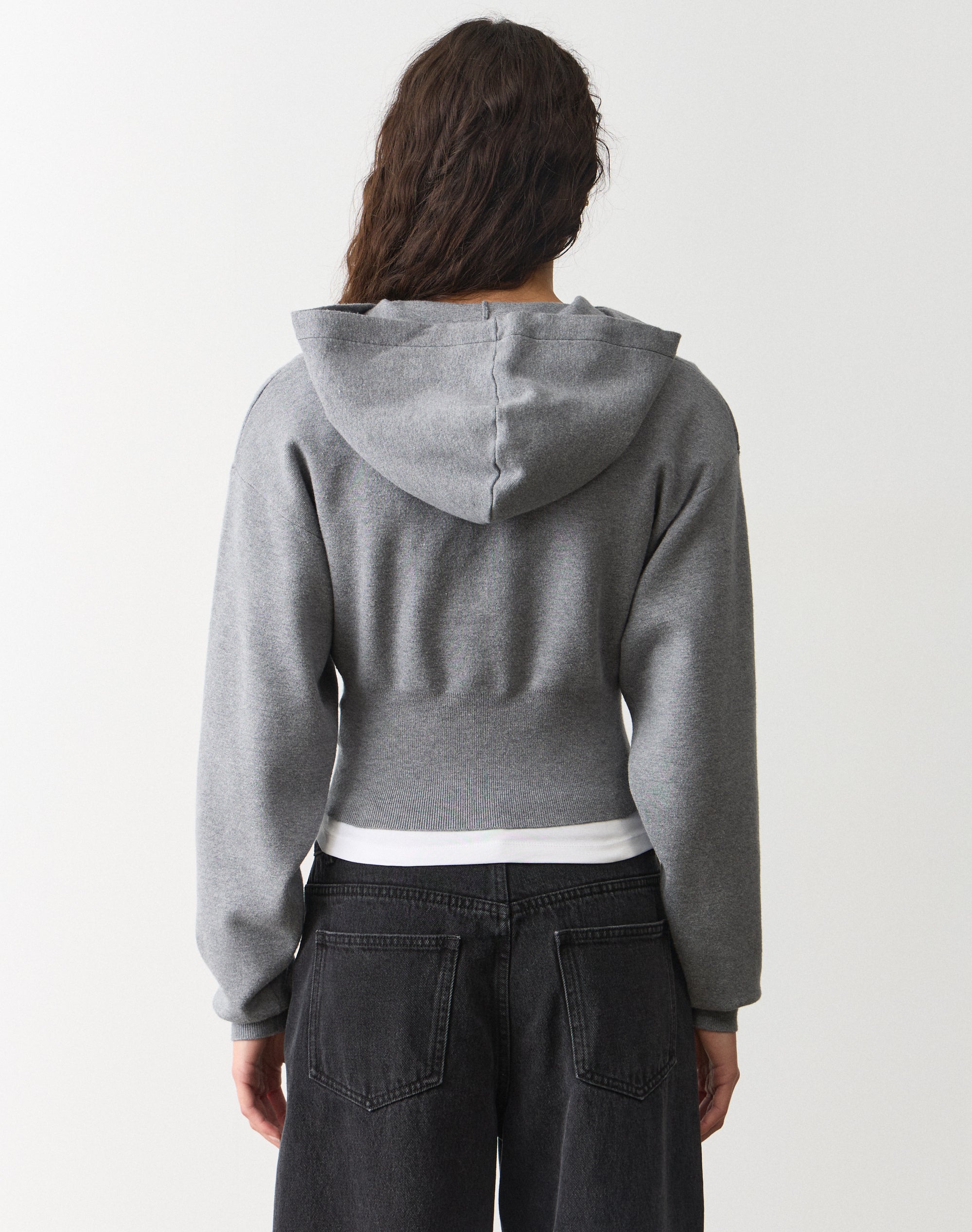Zip Up Crop Knit Hoodie in Dark Grey Marle | Glassons AU