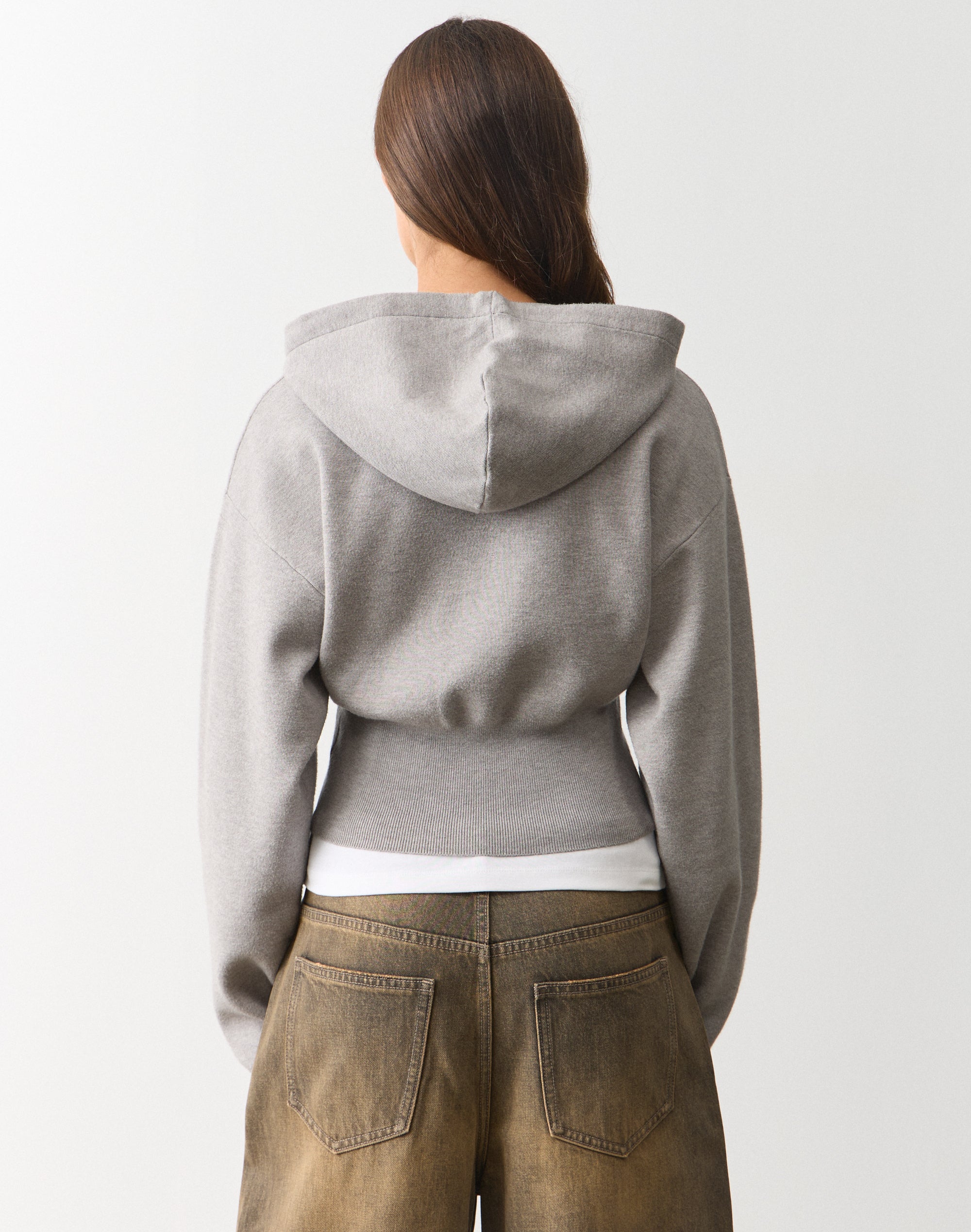 Zip Up Crop Knit Hoodie in Grey Marle | Glassons